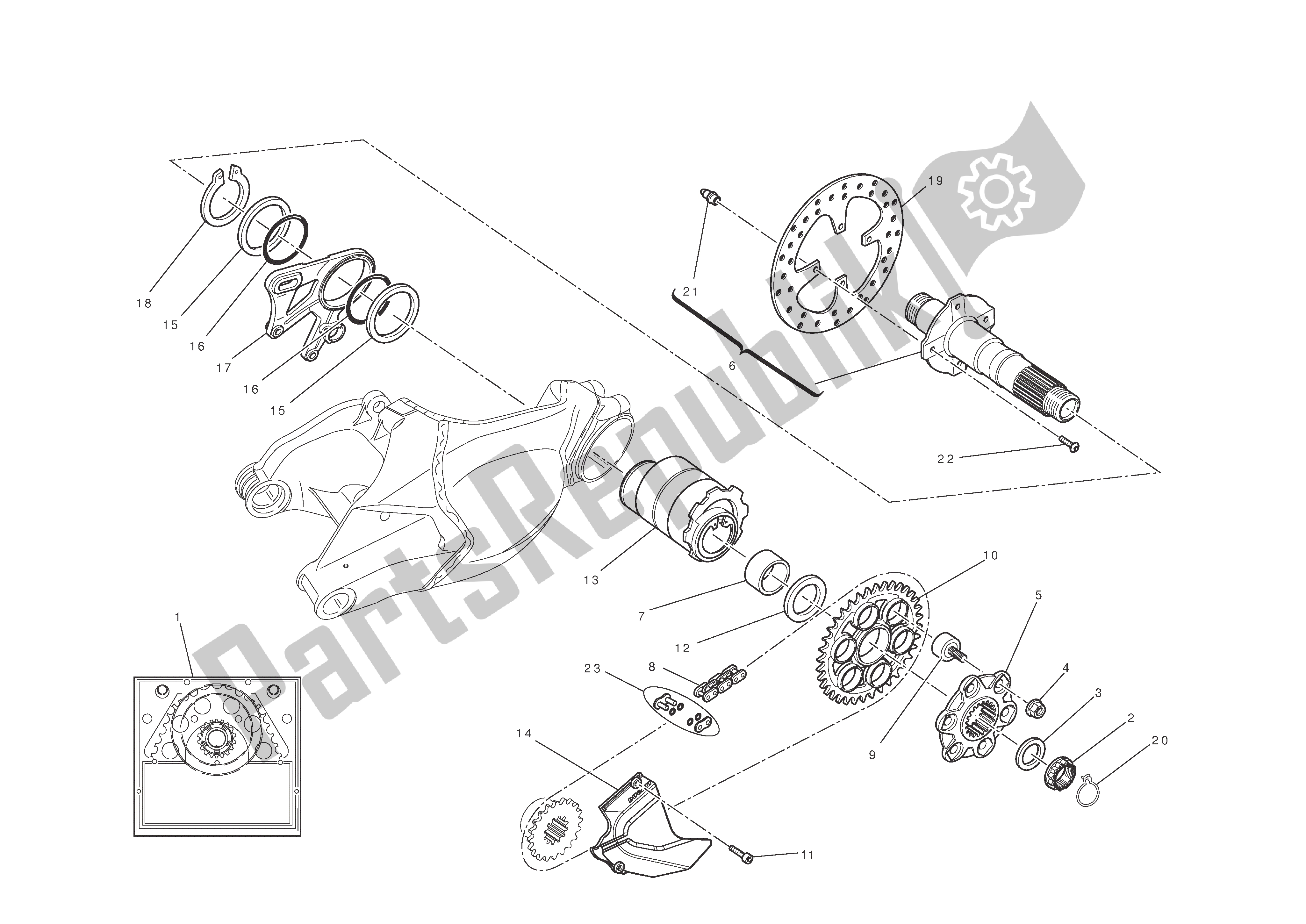 Tutte le parti per il Asse Ruota Posteriore del Ducati 1198 2010