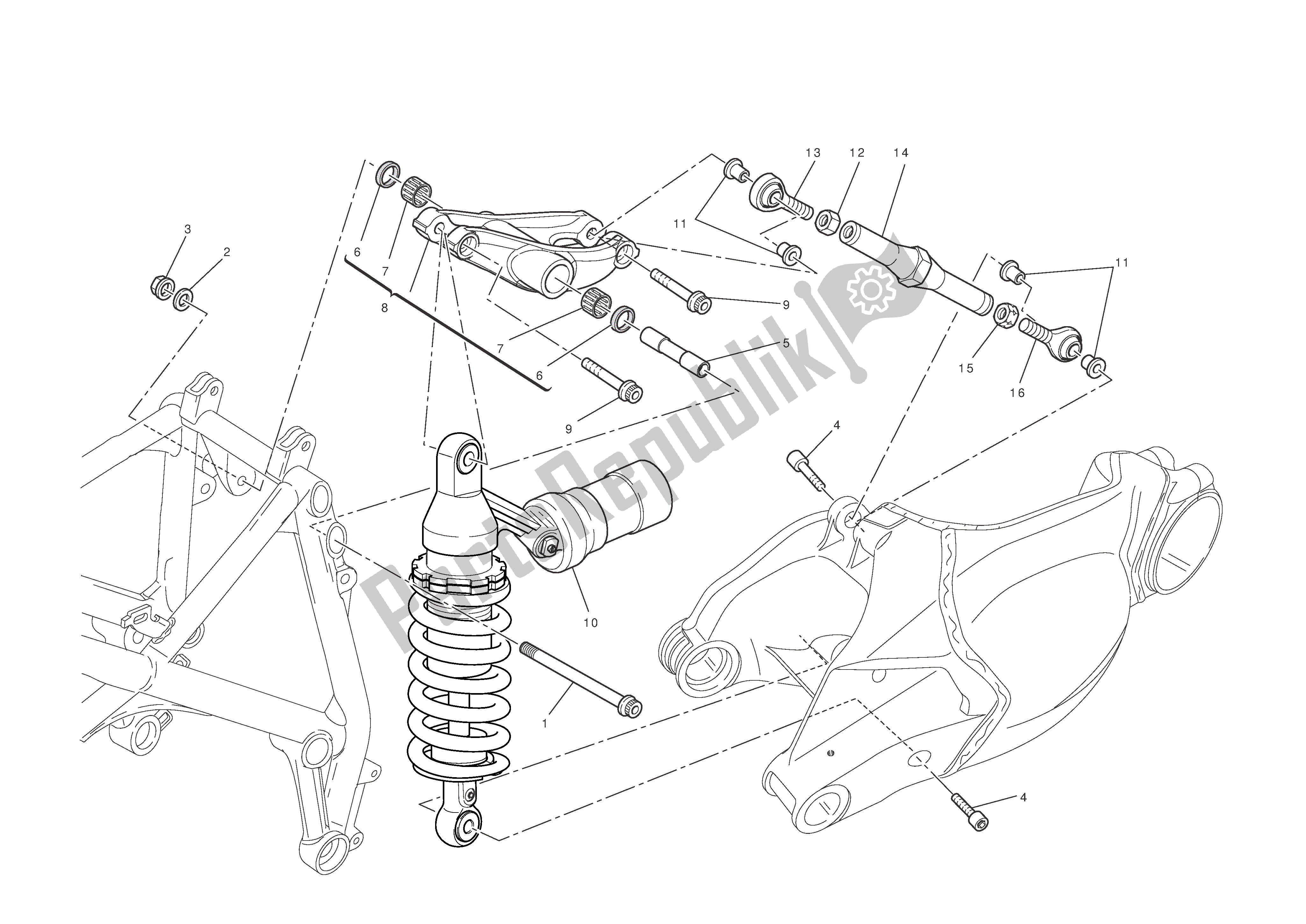 Alle onderdelen voor de Achtervering van de Ducati 1198 2010