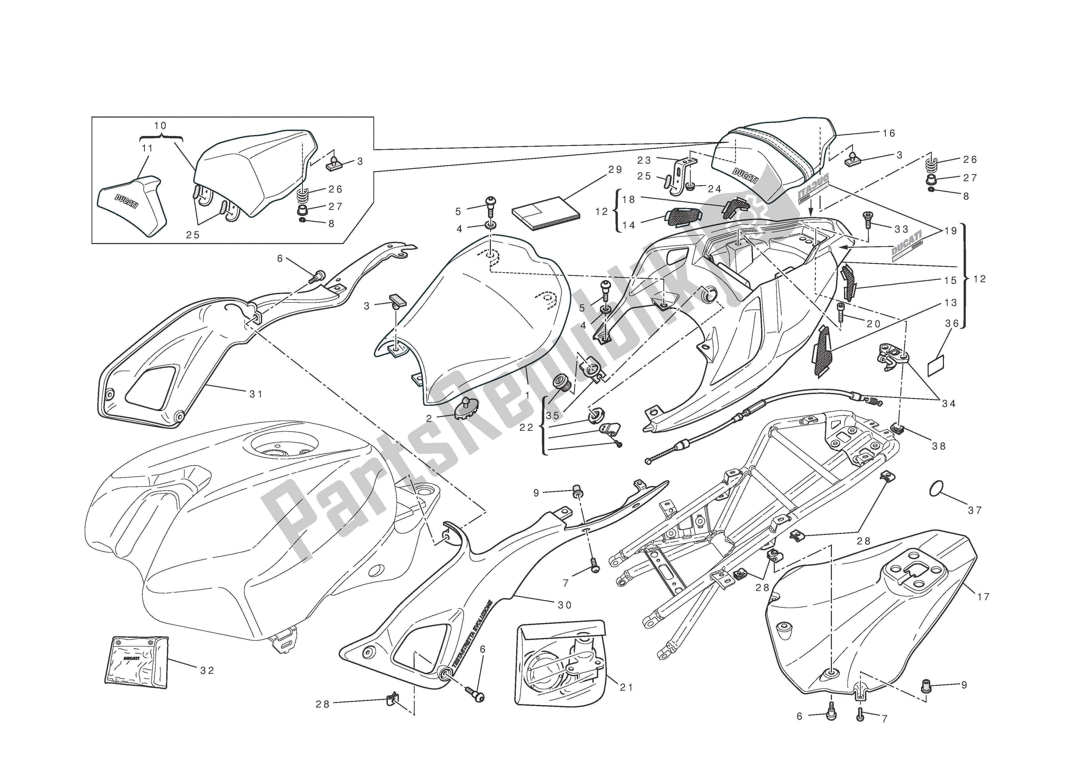 Todas las partes para Asiento de Ducati 1198 2010