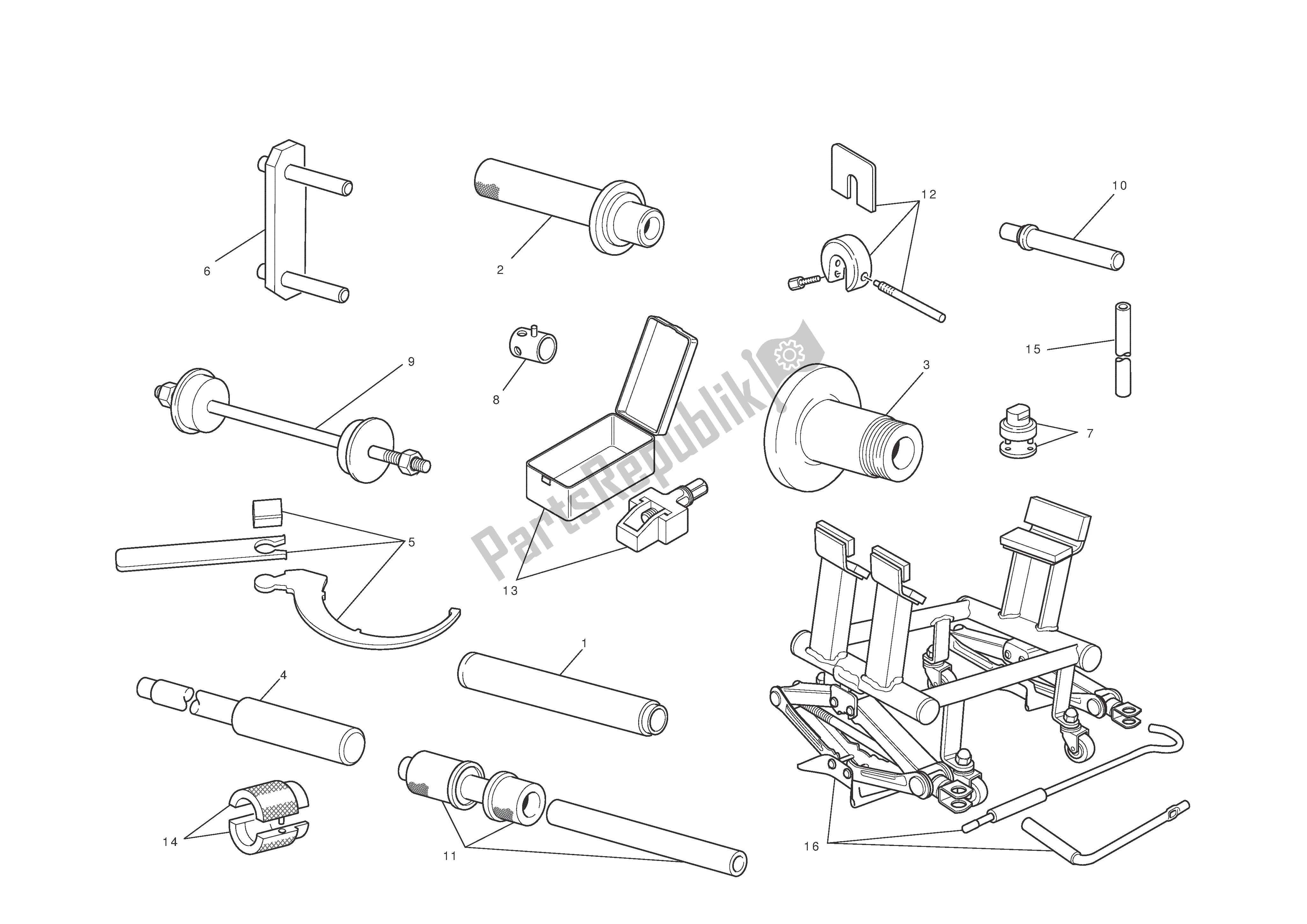 Alle onderdelen voor de Werkplaats Service Tools van de Ducati 1198 2010