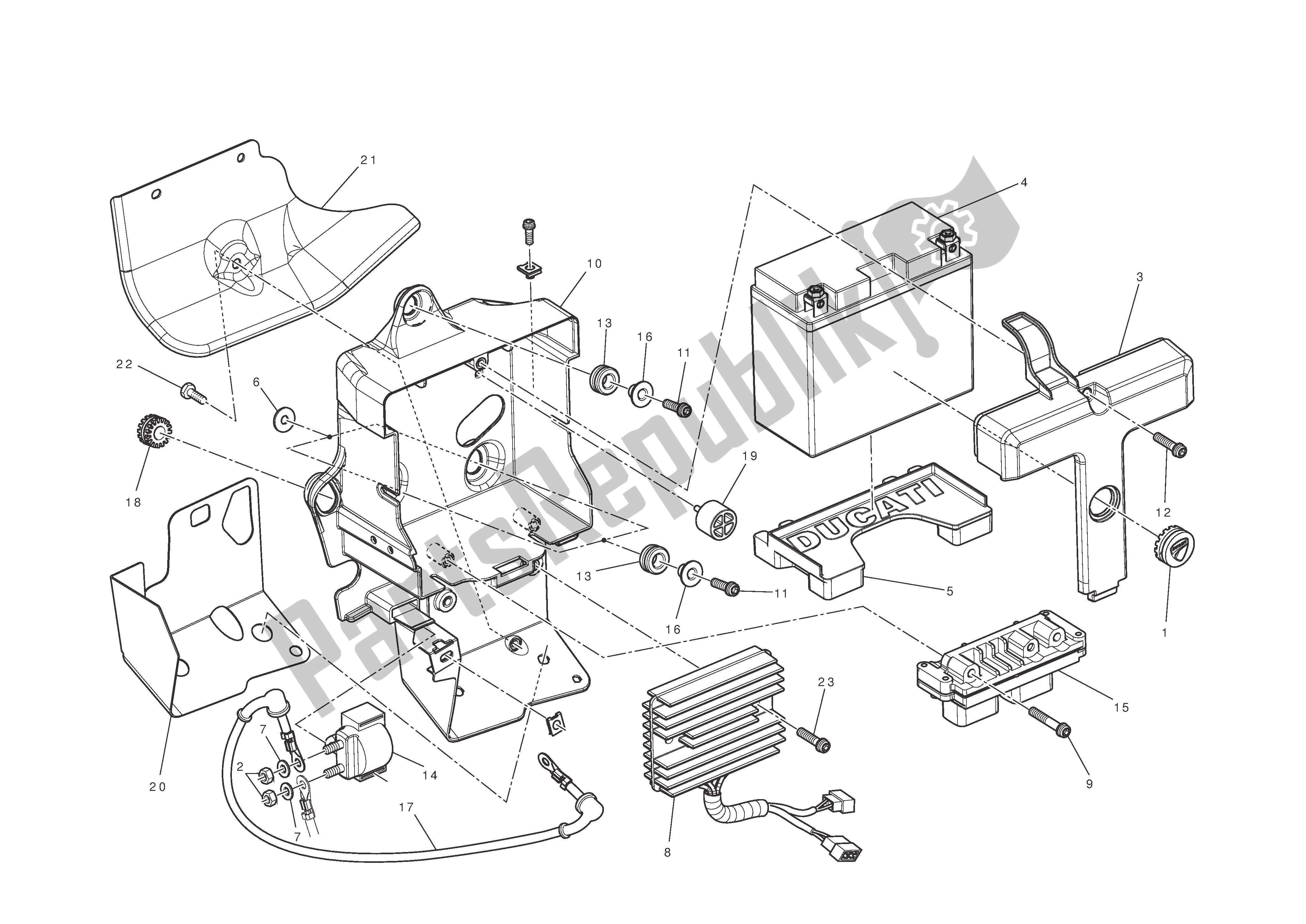 Tutte le parti per il Supporto Batteria del Ducati 1198 2010