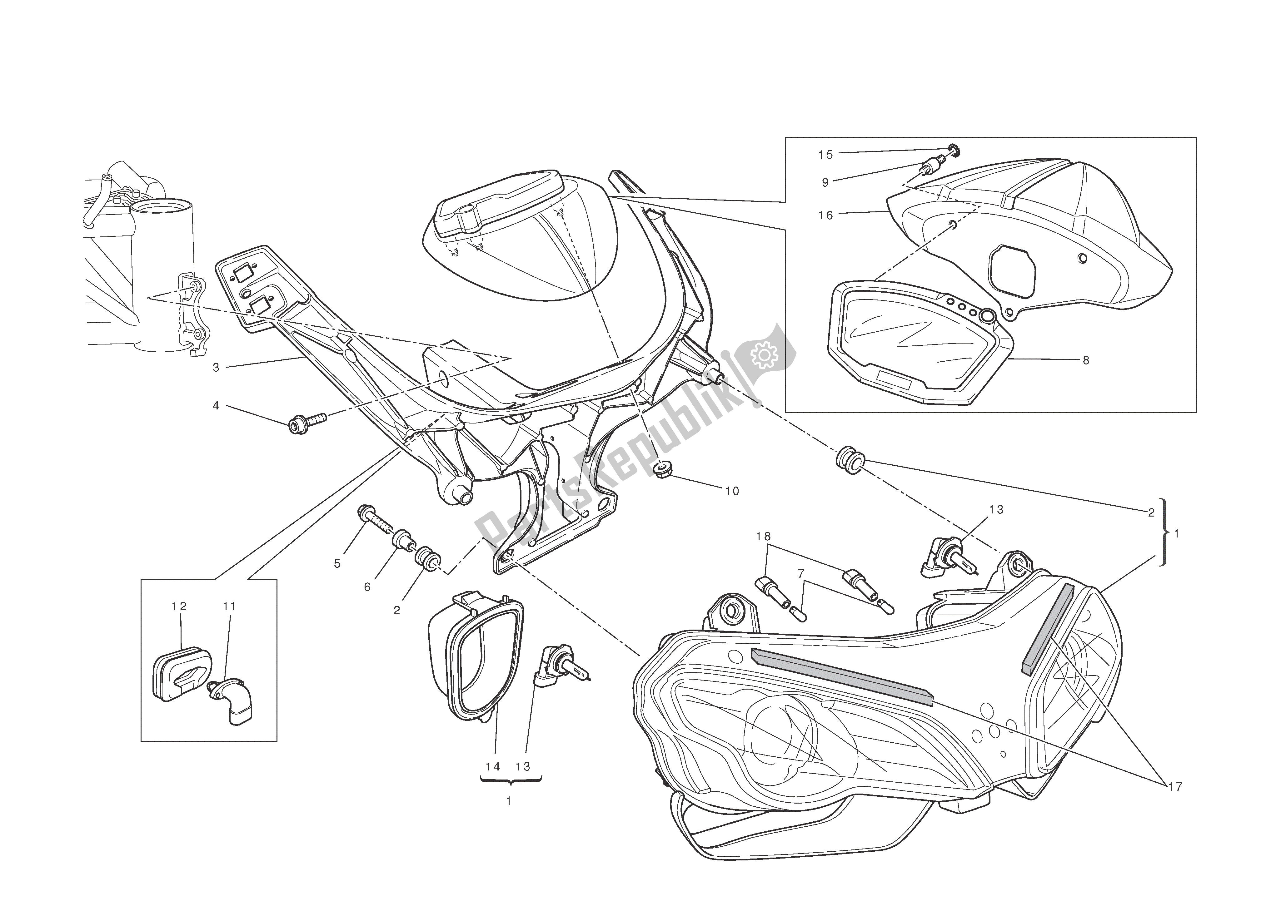 Tutte le parti per il Faro E Istr. Pannello del Ducati 1198 2010