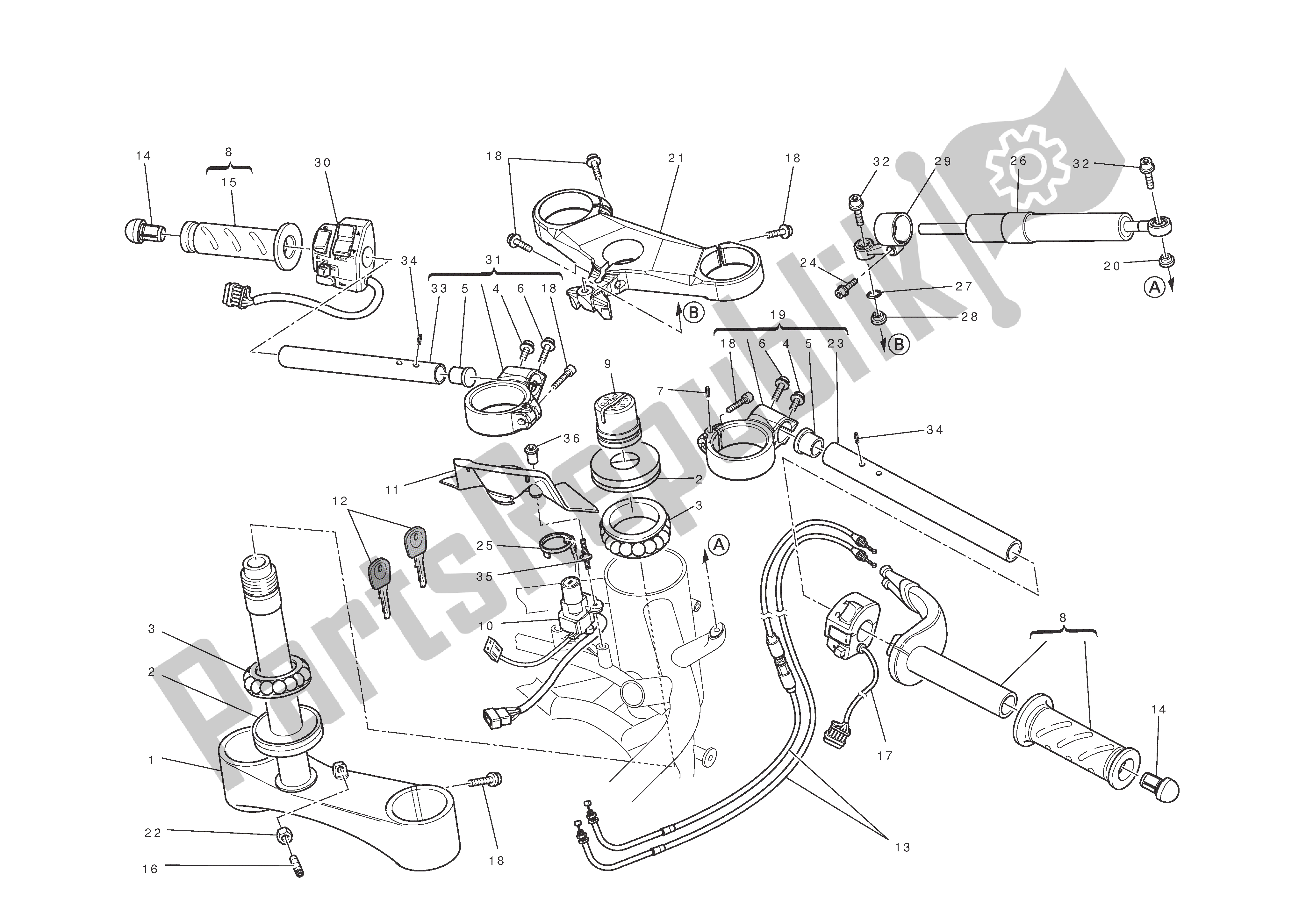 Tutte le parti per il Manubrio-ammortizzatore del Ducati 1198 2010