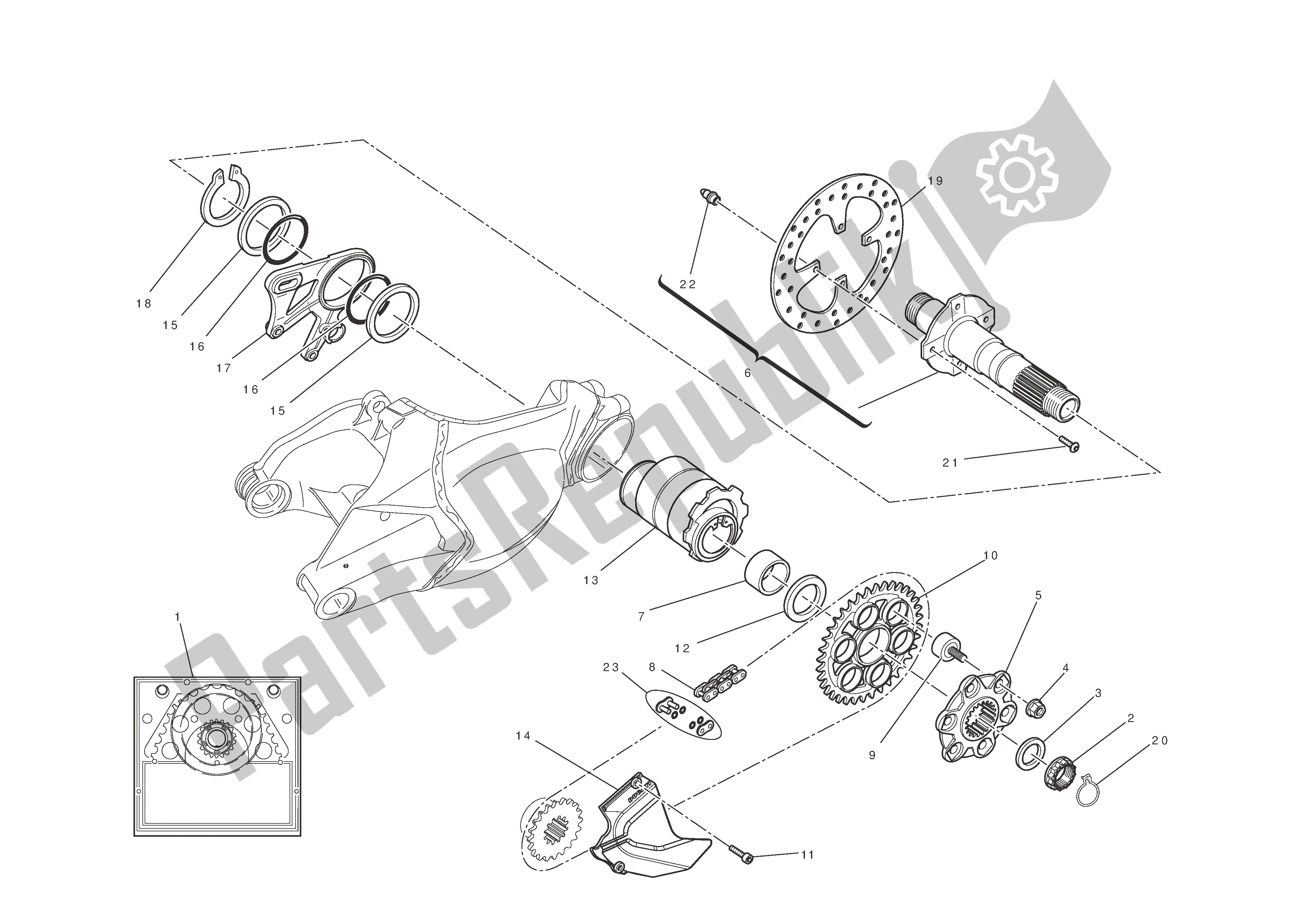 Tutte le parti per il Asse Ruota Posteriore del Ducati 1198 R Corse 2010