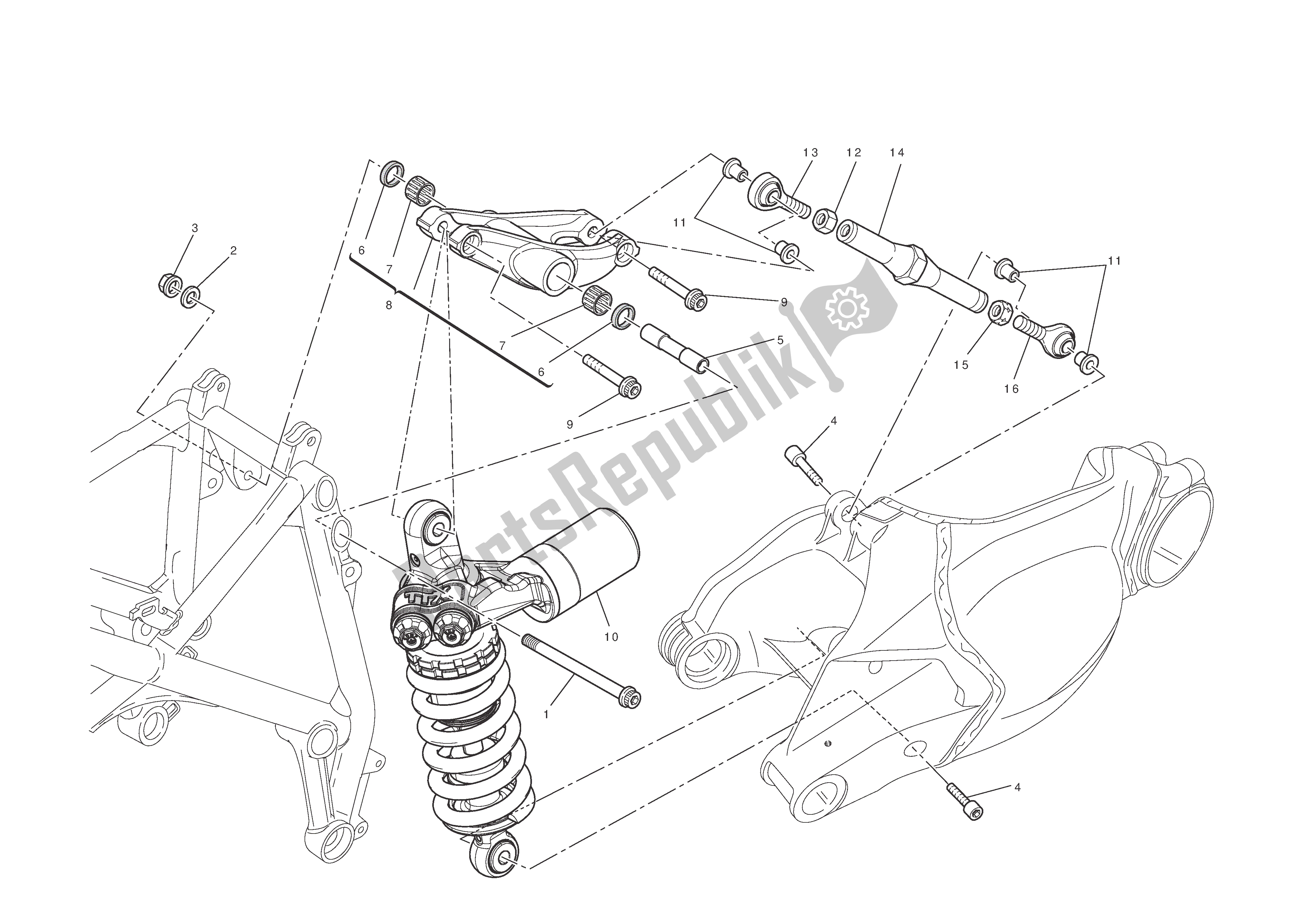 Todas as partes de Suspensão Traseira do Ducati 1198 R Corse 2010