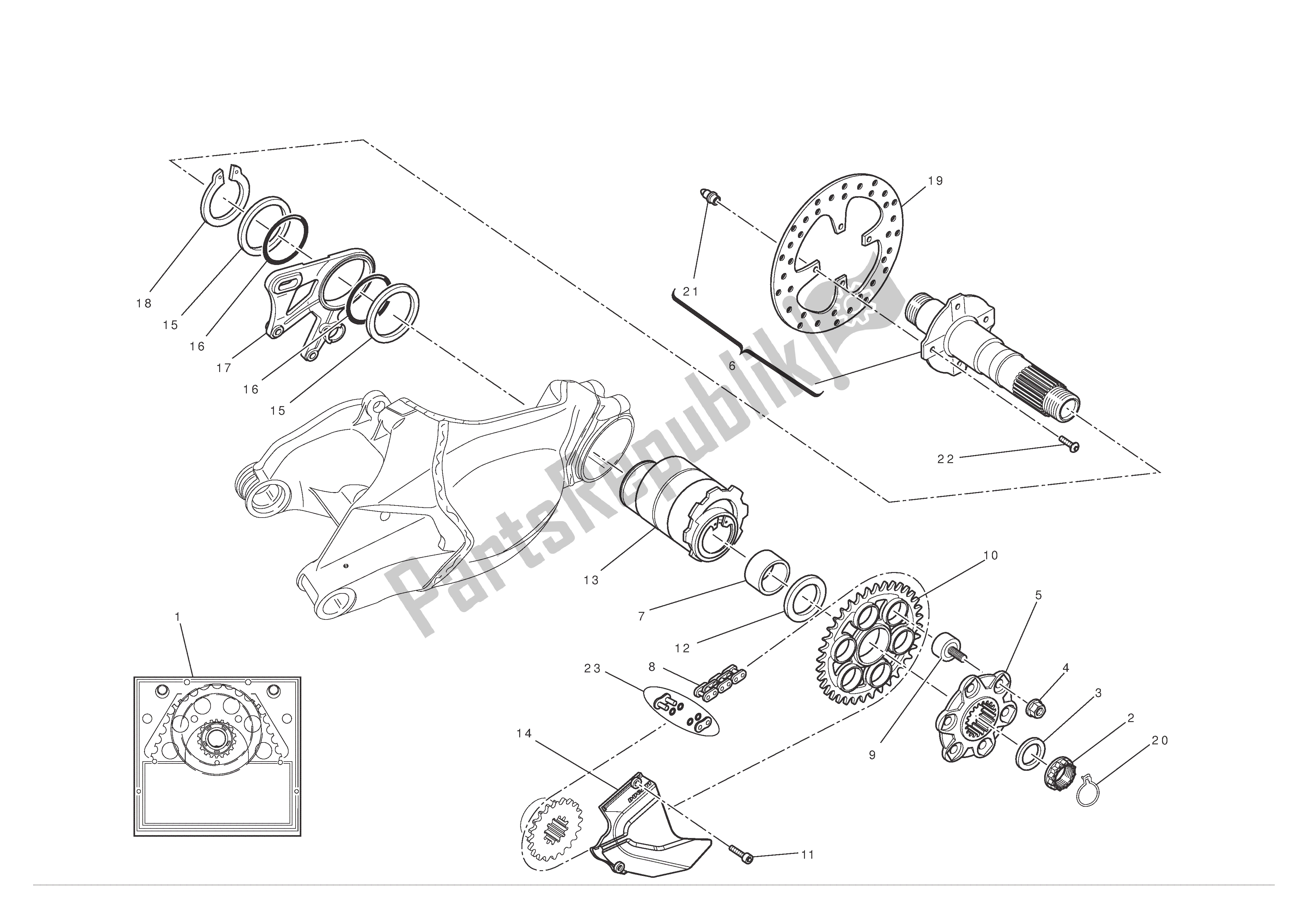 Todas las partes para Eje De La Rueda Trasera de Ducati 1198 S 2010