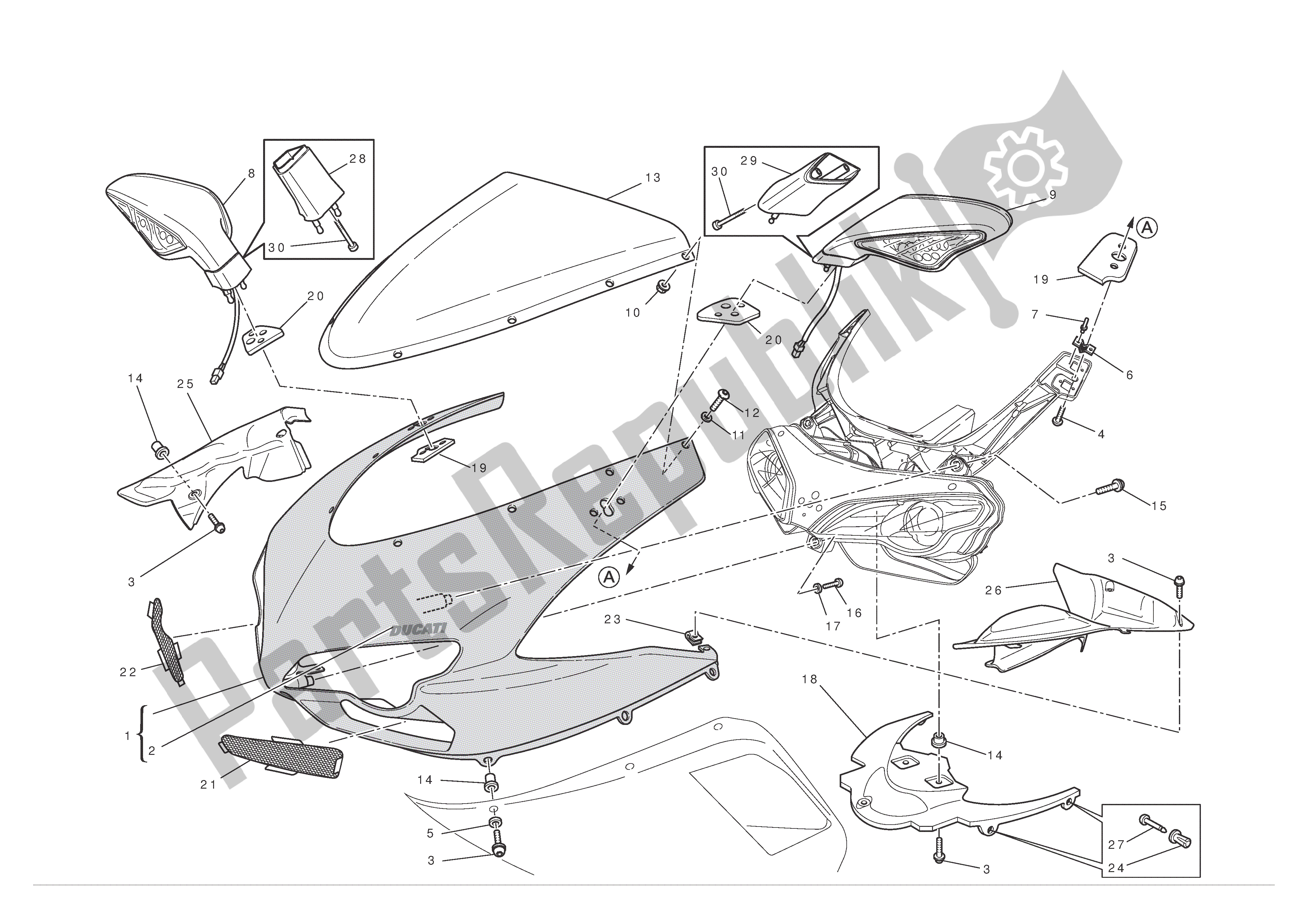 Tutte le parti per il Carenatura Del Faro del Ducati 1198 S 2010