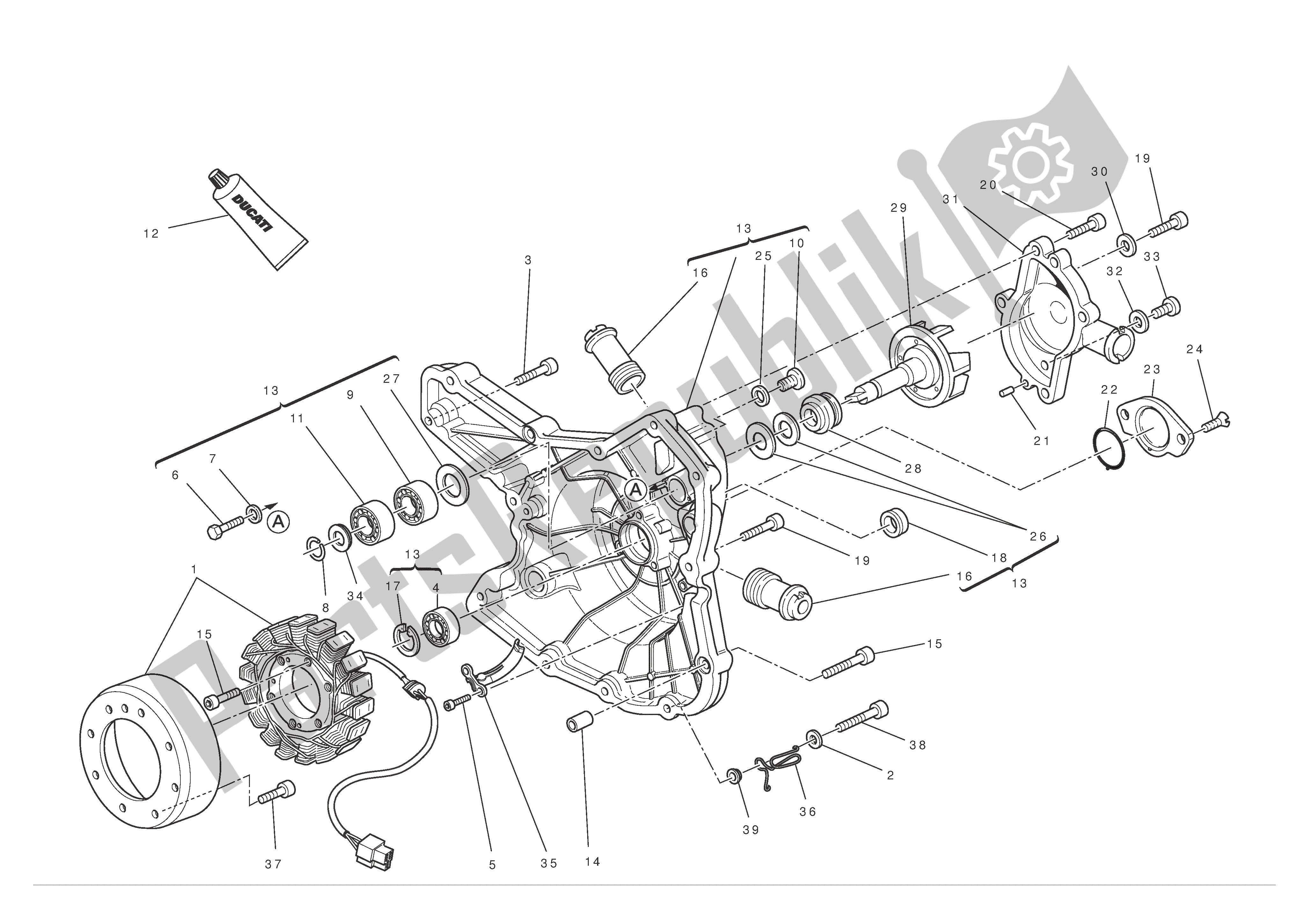 Alle onderdelen voor de Waterpomp-alt-zijde Carterdeksel van de Ducati 1198 S 2010