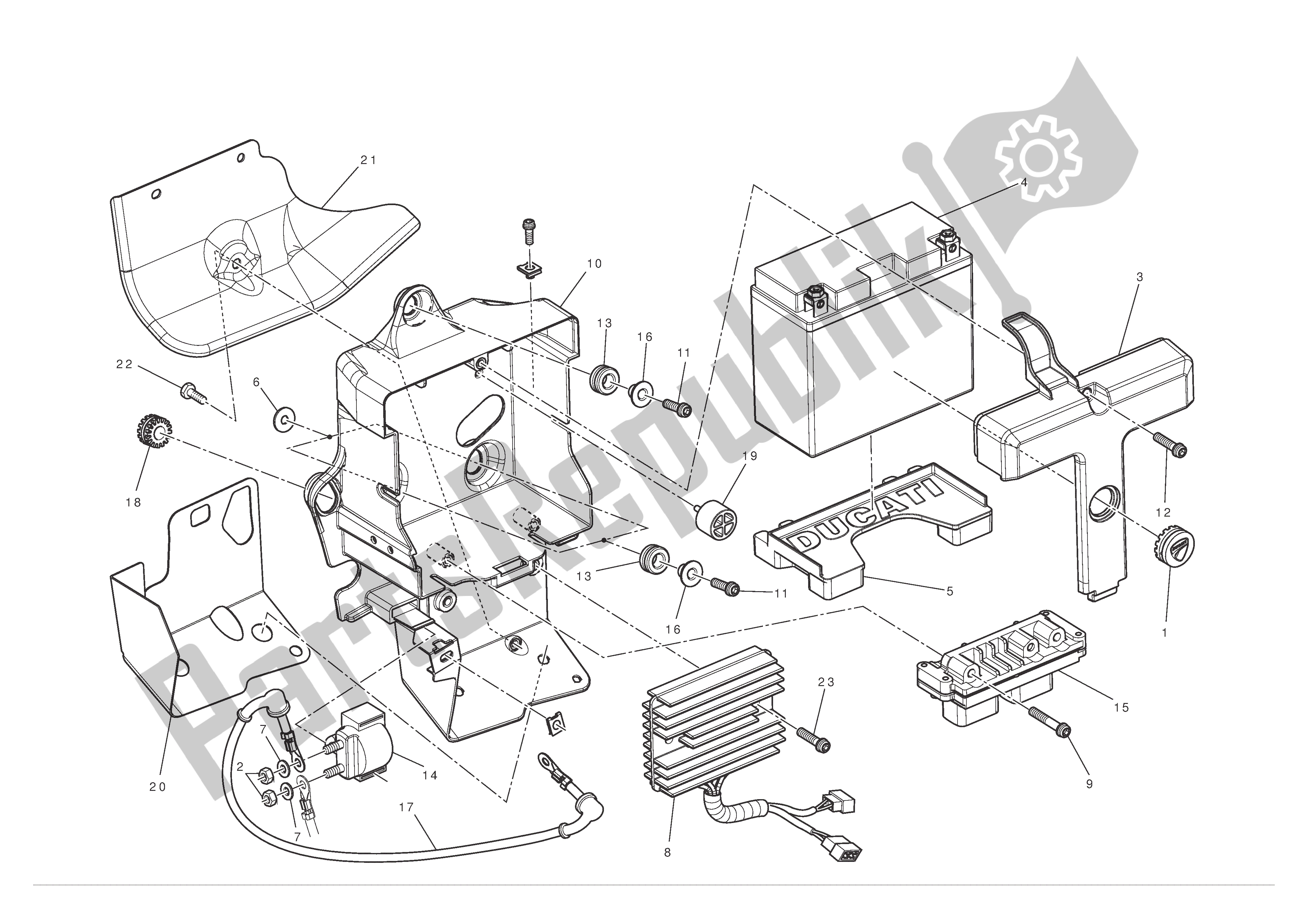 Tutte le parti per il Supporto Batteria del Ducati 1198 S 2010