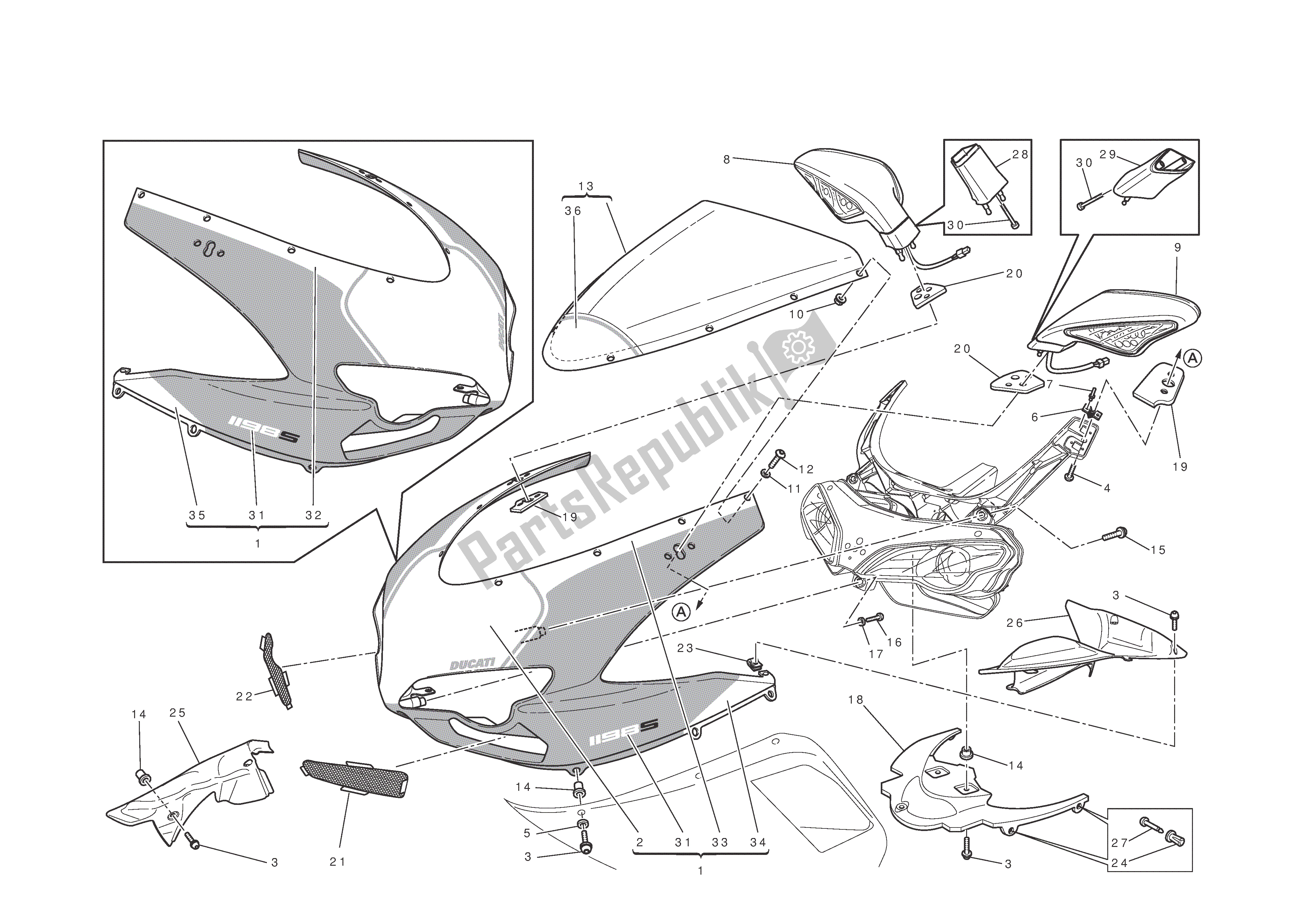 Todas las partes para Carenado De Faros de Ducati 1198 S Corse 2010