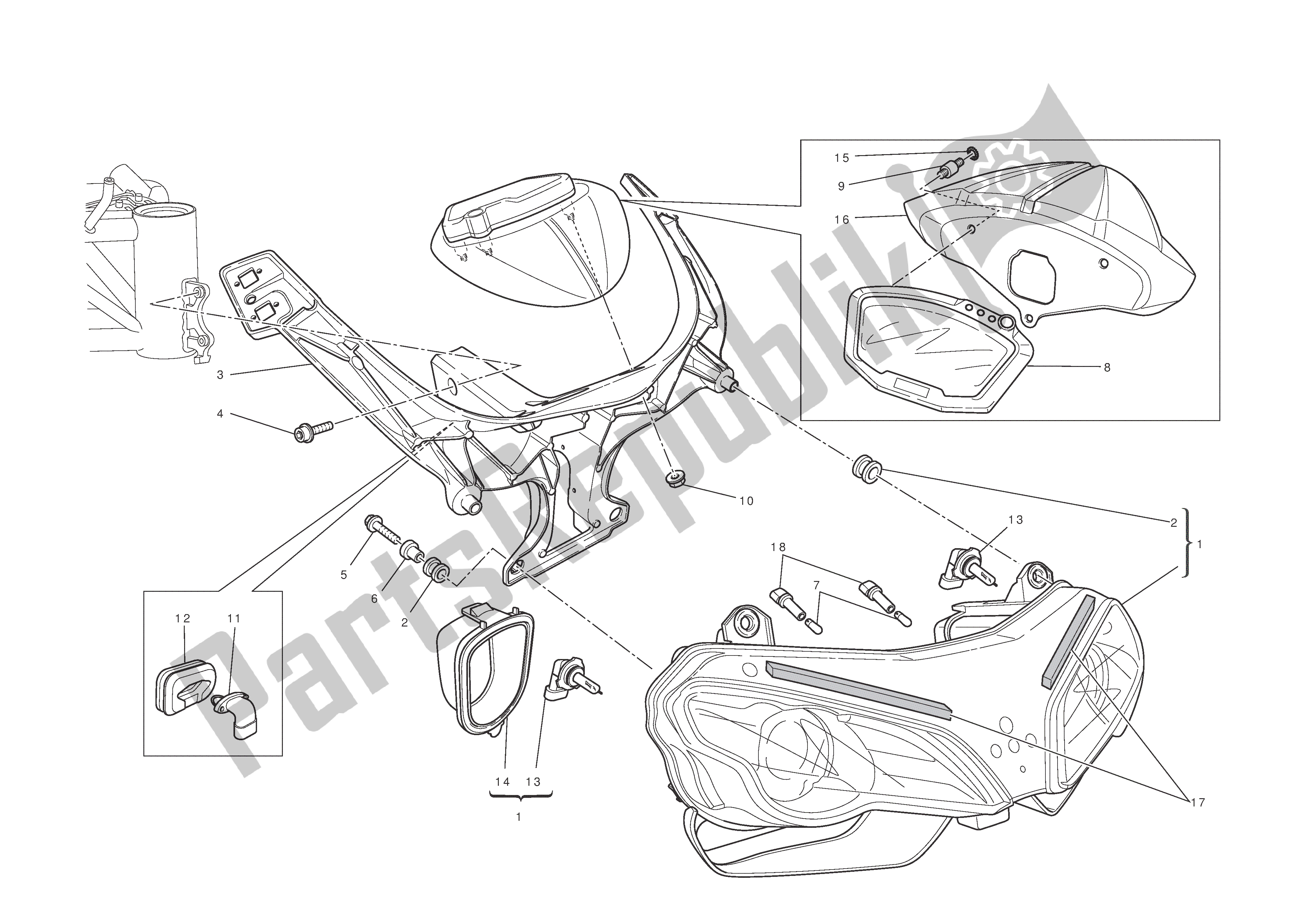 Toutes les pièces pour le Phare Et Instr. Panneau du Ducati 1198 S Corse 2010