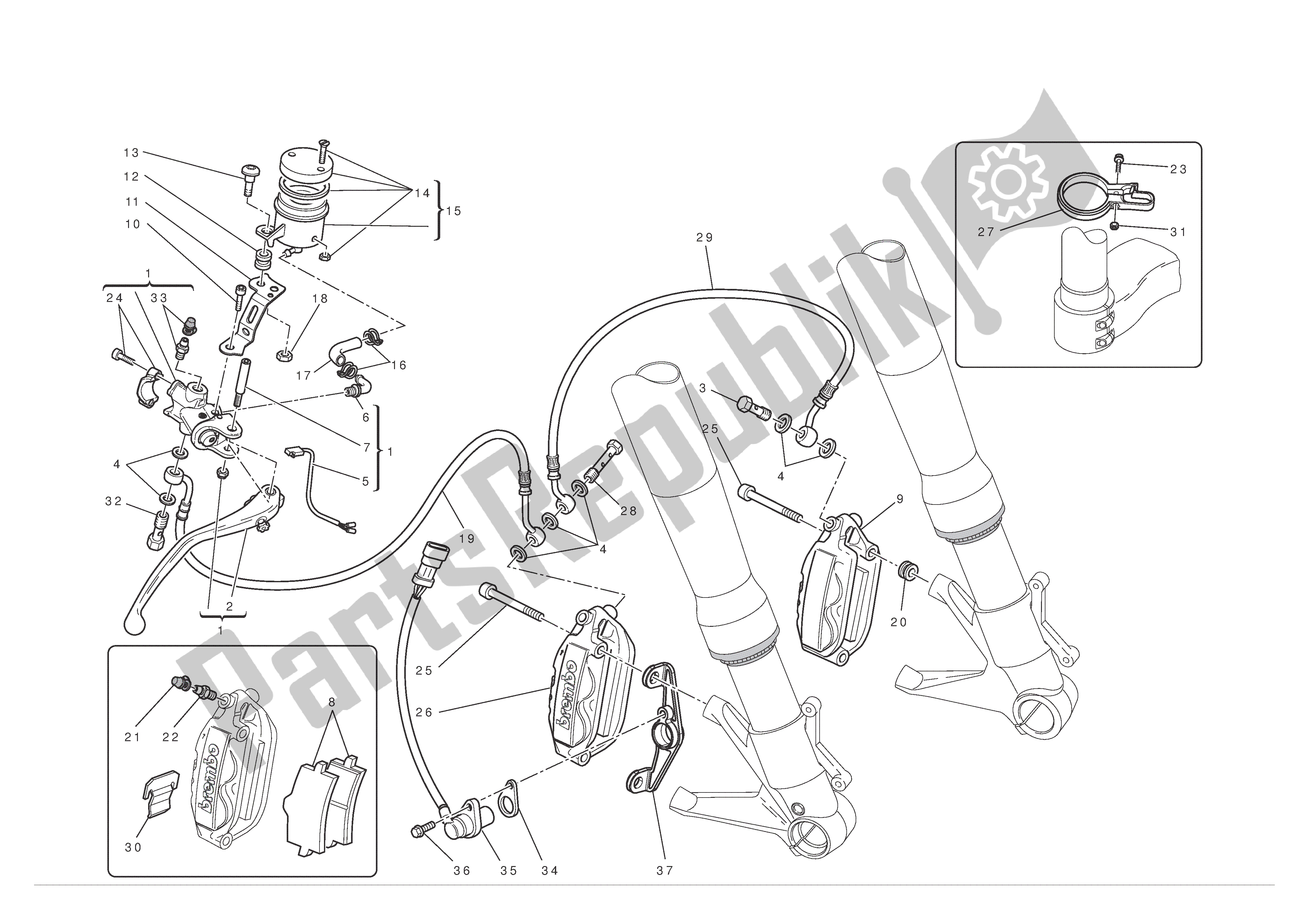 Alle onderdelen voor de Voor Rem van de Ducati 1198 SP 2011