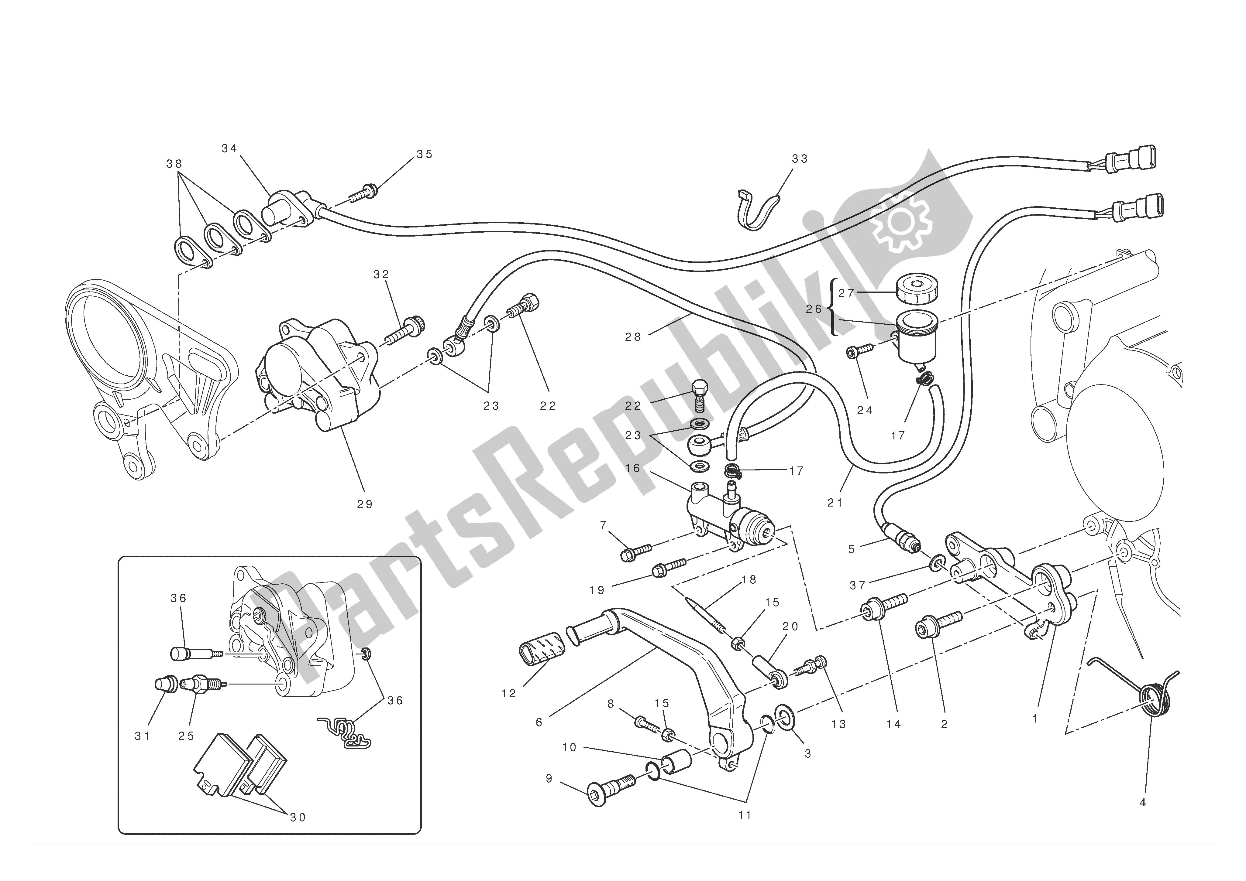 Alle onderdelen voor de Achterrem van de Ducati 1198 SP 2011
