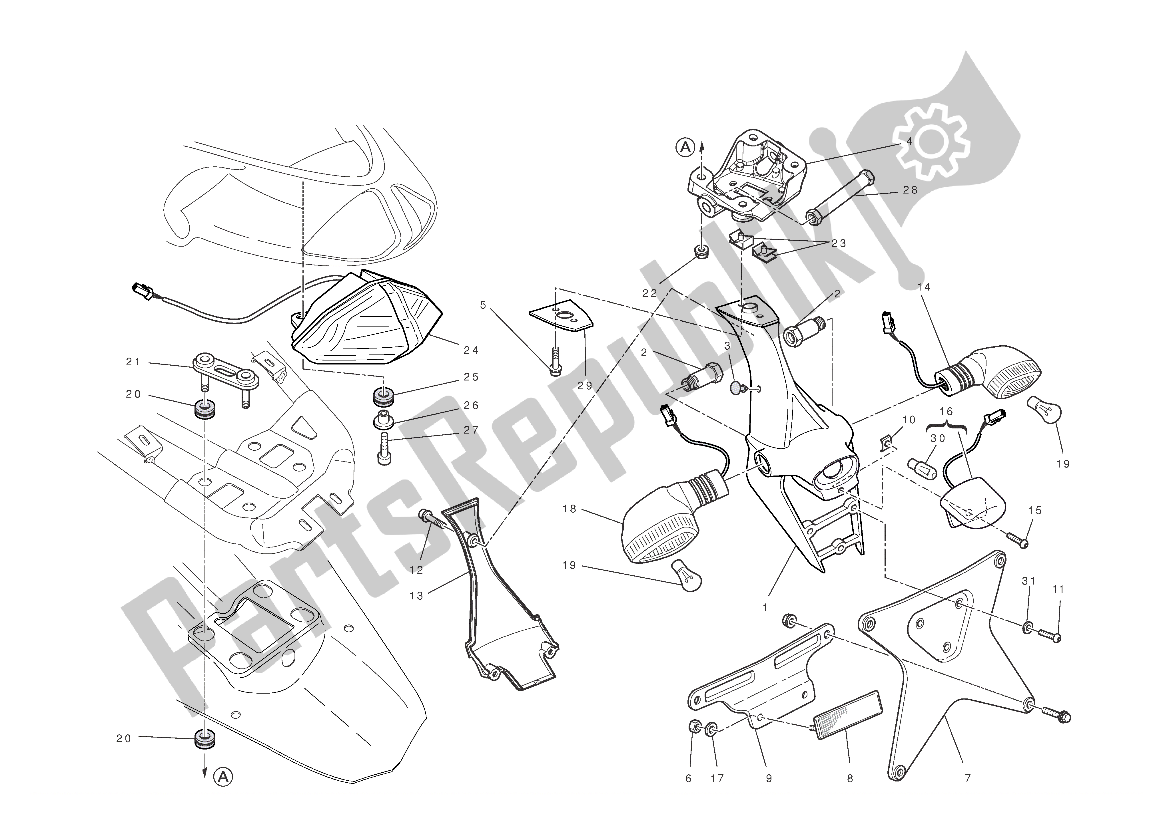 Alle onderdelen voor de Nummerplaathouder van de Ducati 1198 SP 2011