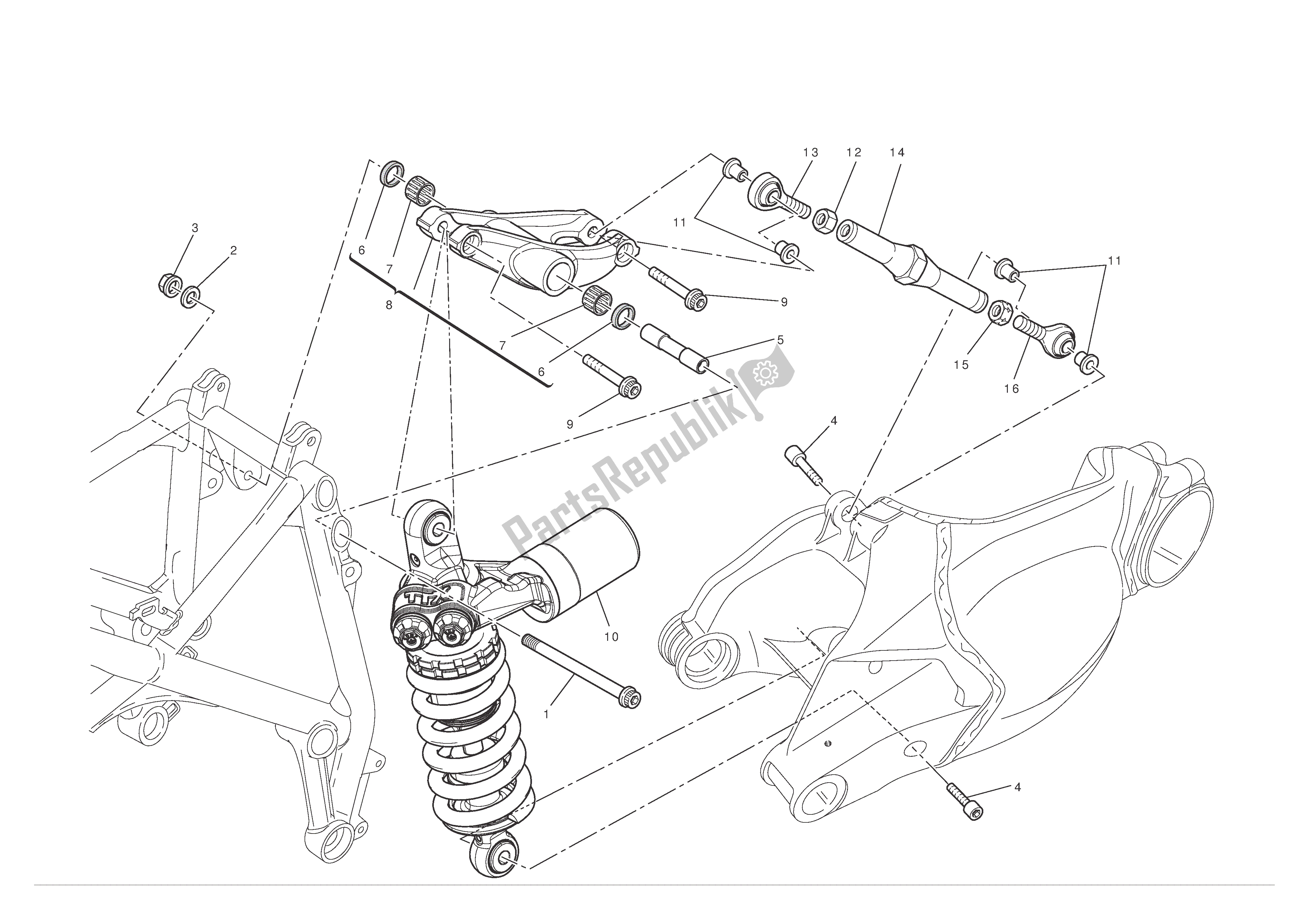 Alle onderdelen voor de Achtervering van de Ducati 1198 SP 2011