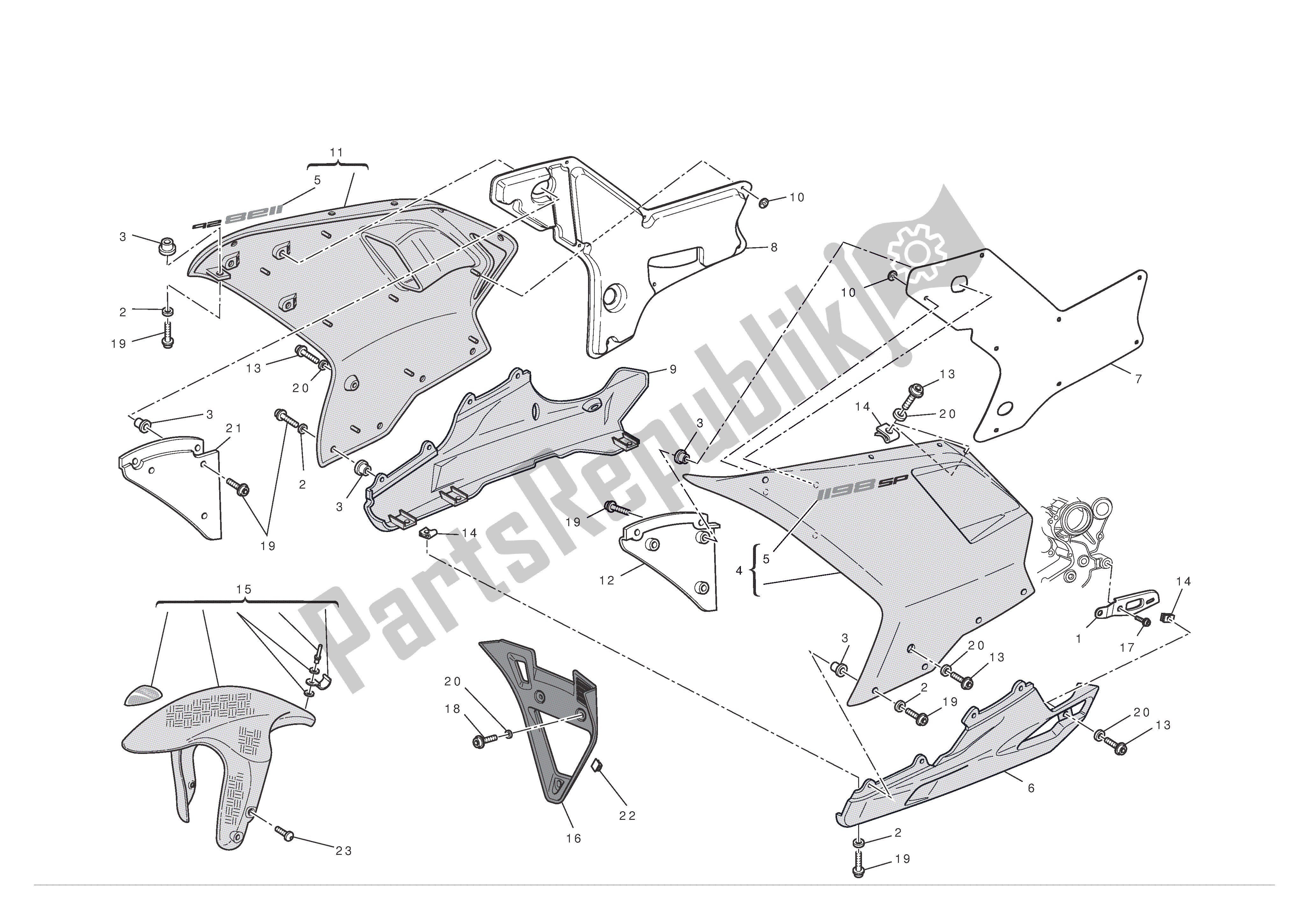 Alle onderdelen voor de Kuip van de Ducati 1198 SP 2011