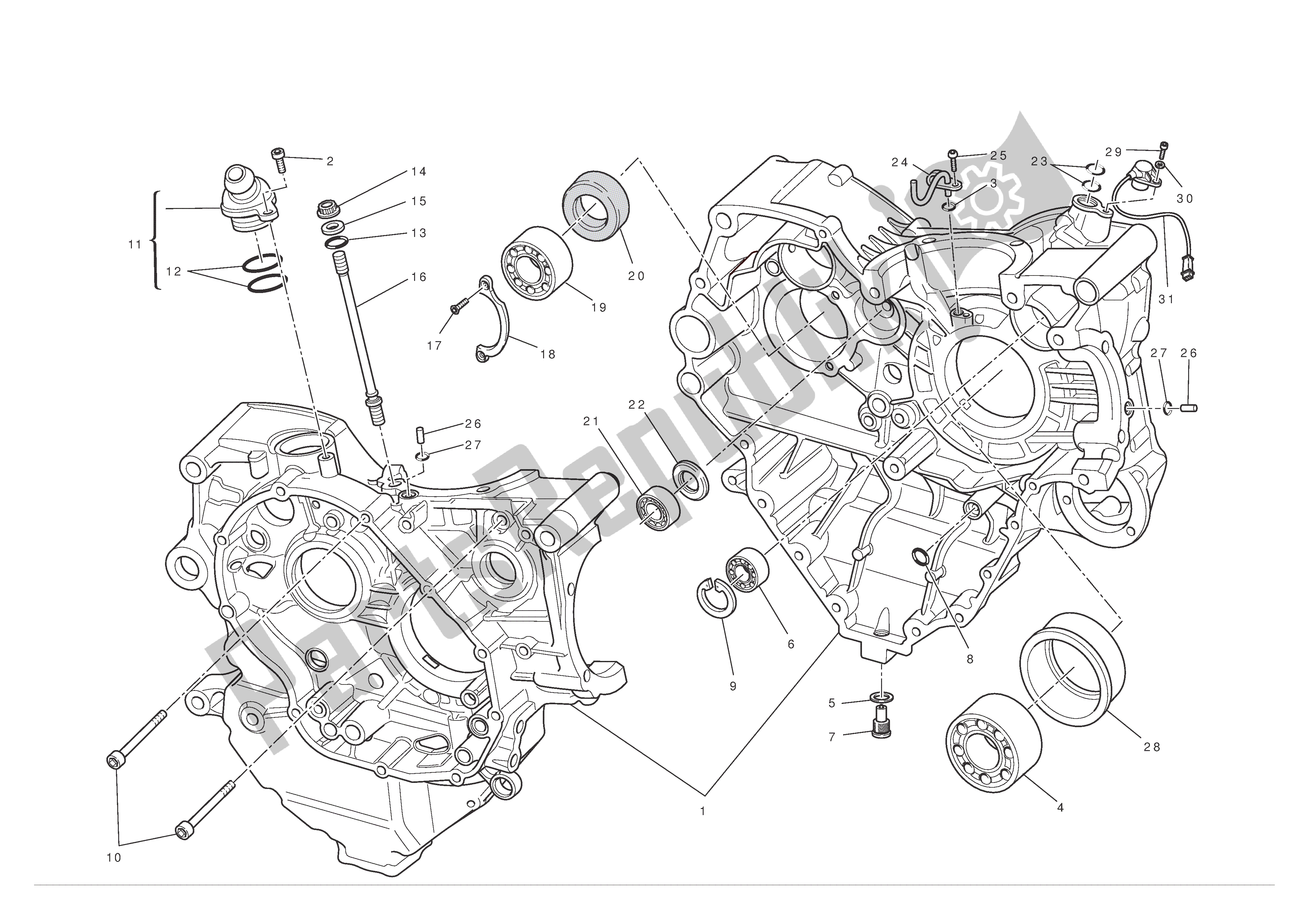 Alle onderdelen voor de Carterhelften van de Ducati 1198 SP 2011