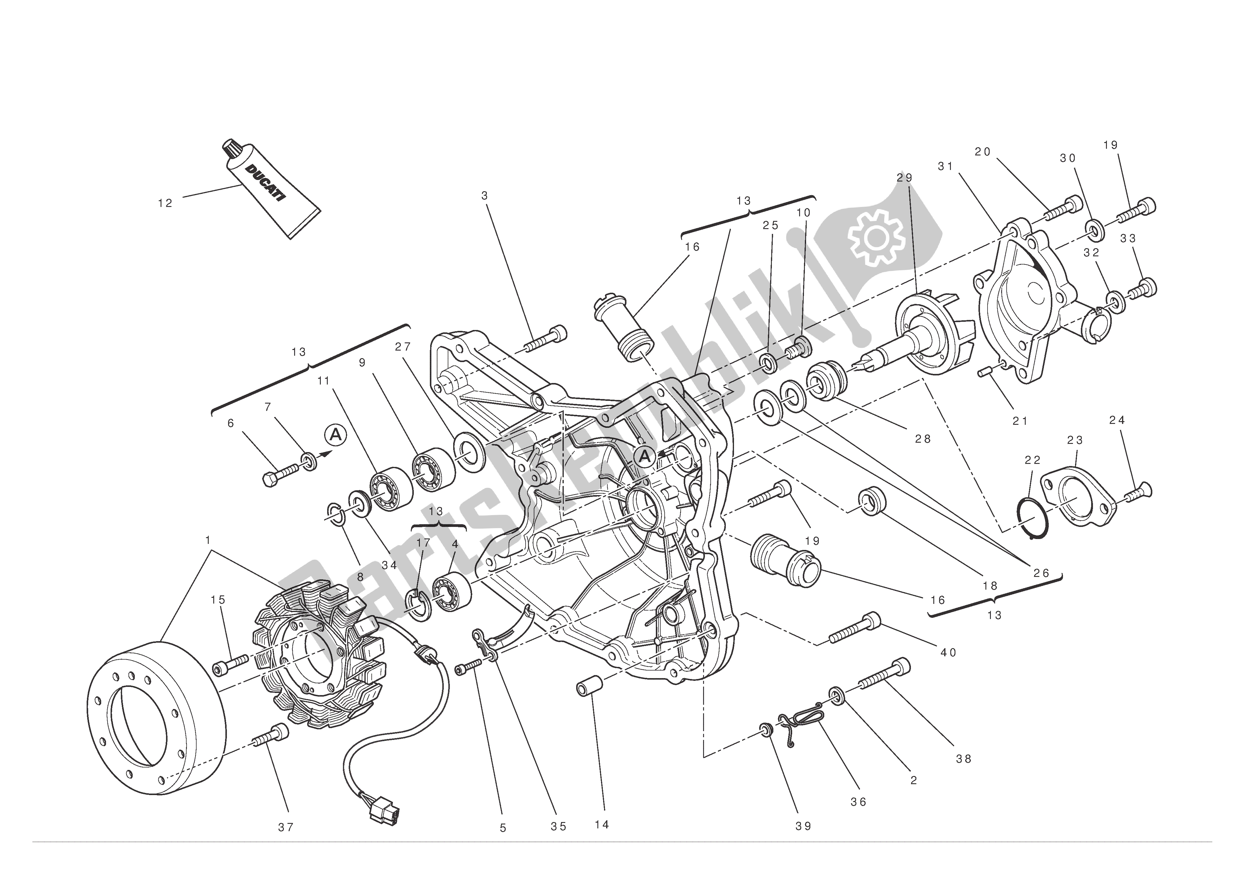 Alle onderdelen voor de Waterpomp-alt-zijde Carterdeksel van de Ducati 1198 SP 2011