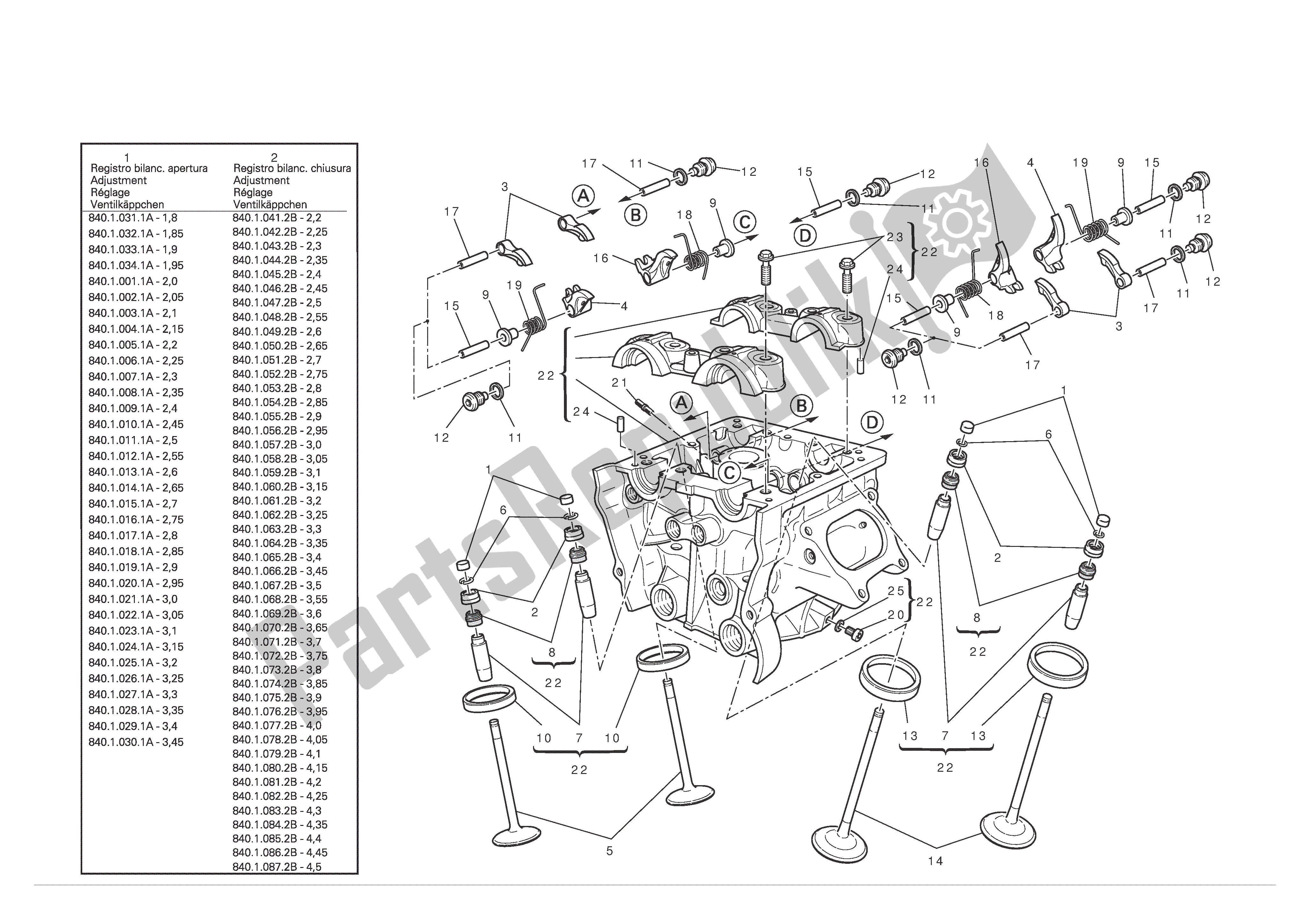 Alle onderdelen voor de Verticale Cilinderkop van de Ducati 1198 SP 2011