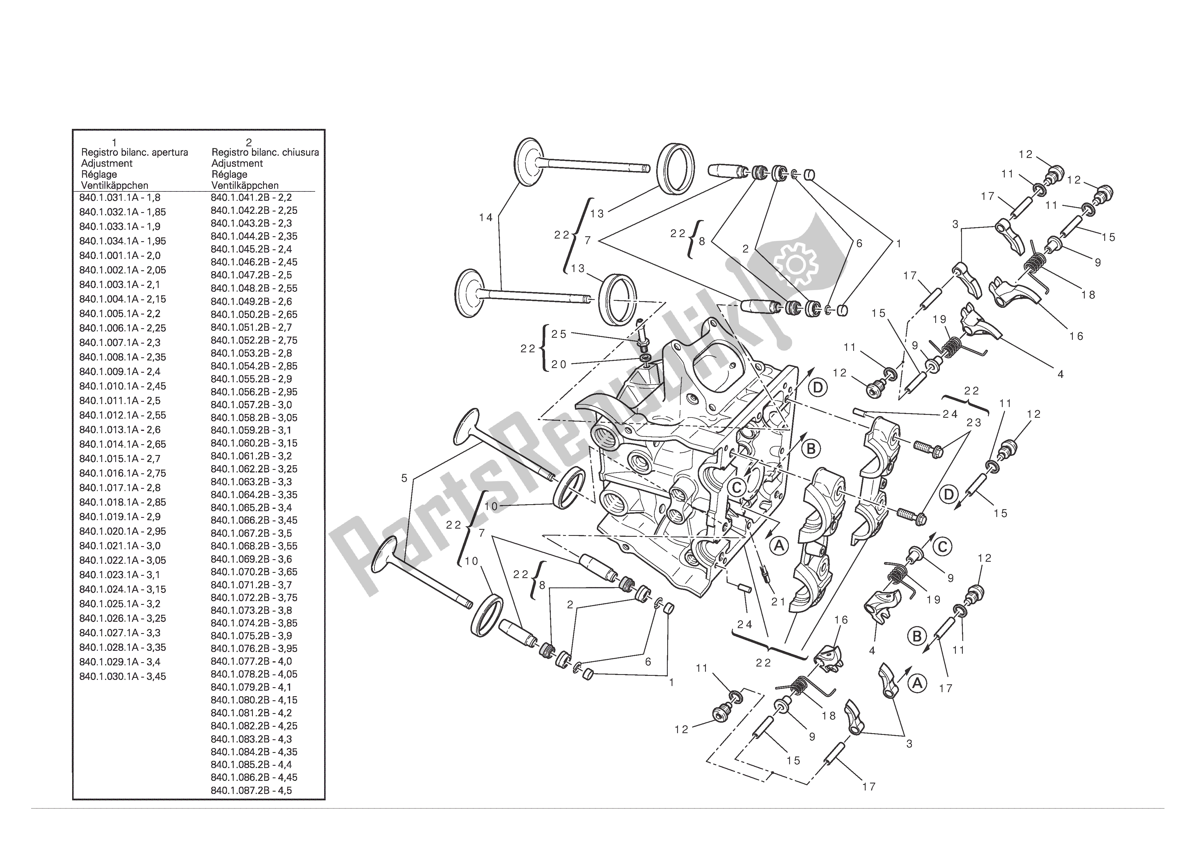 Alle onderdelen voor de Horizontale Cilinderkop van de Ducati 1198 SP 2011