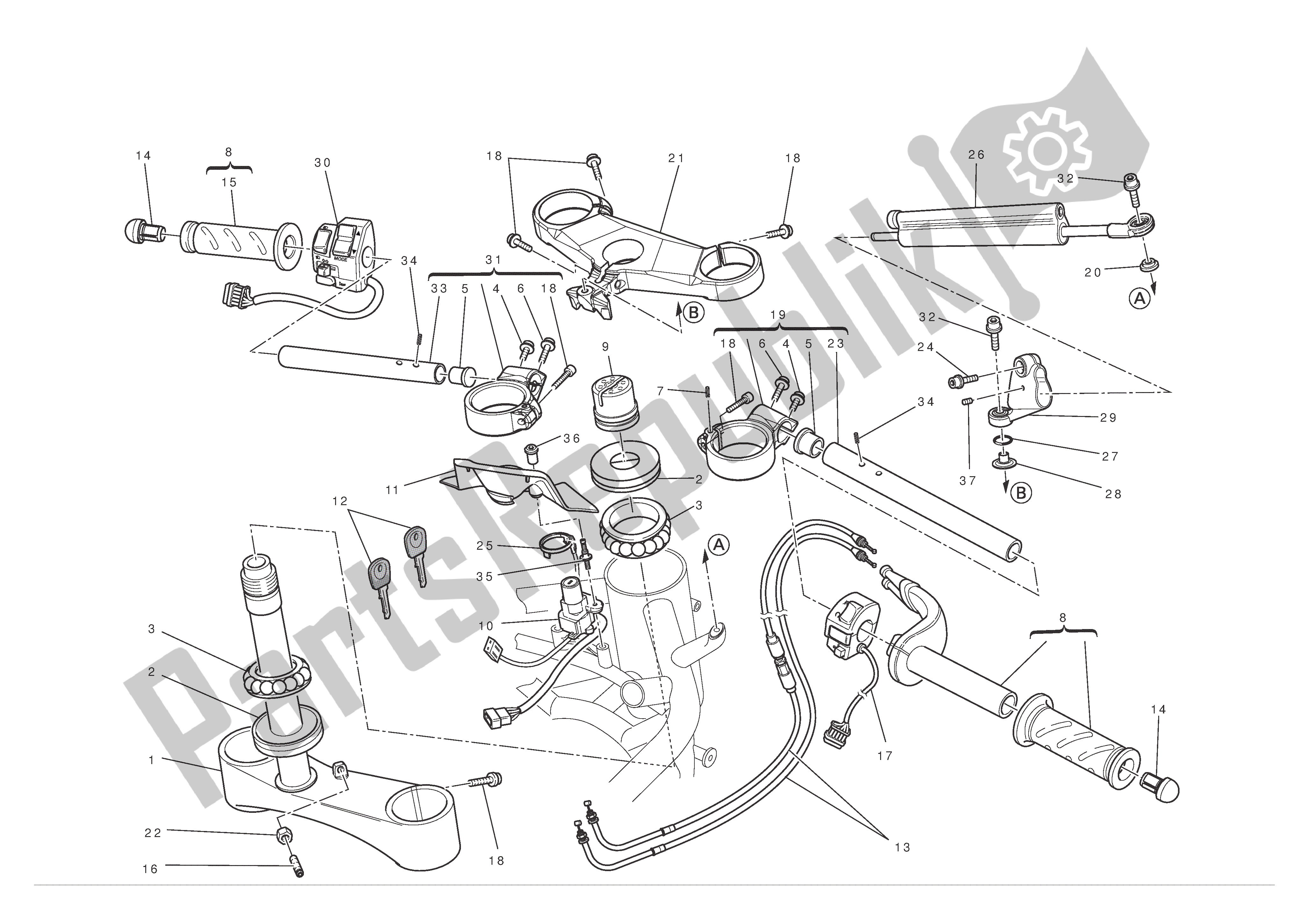 Alle onderdelen voor de Stuur-schokdemper van de Ducati 1198 SP 2011