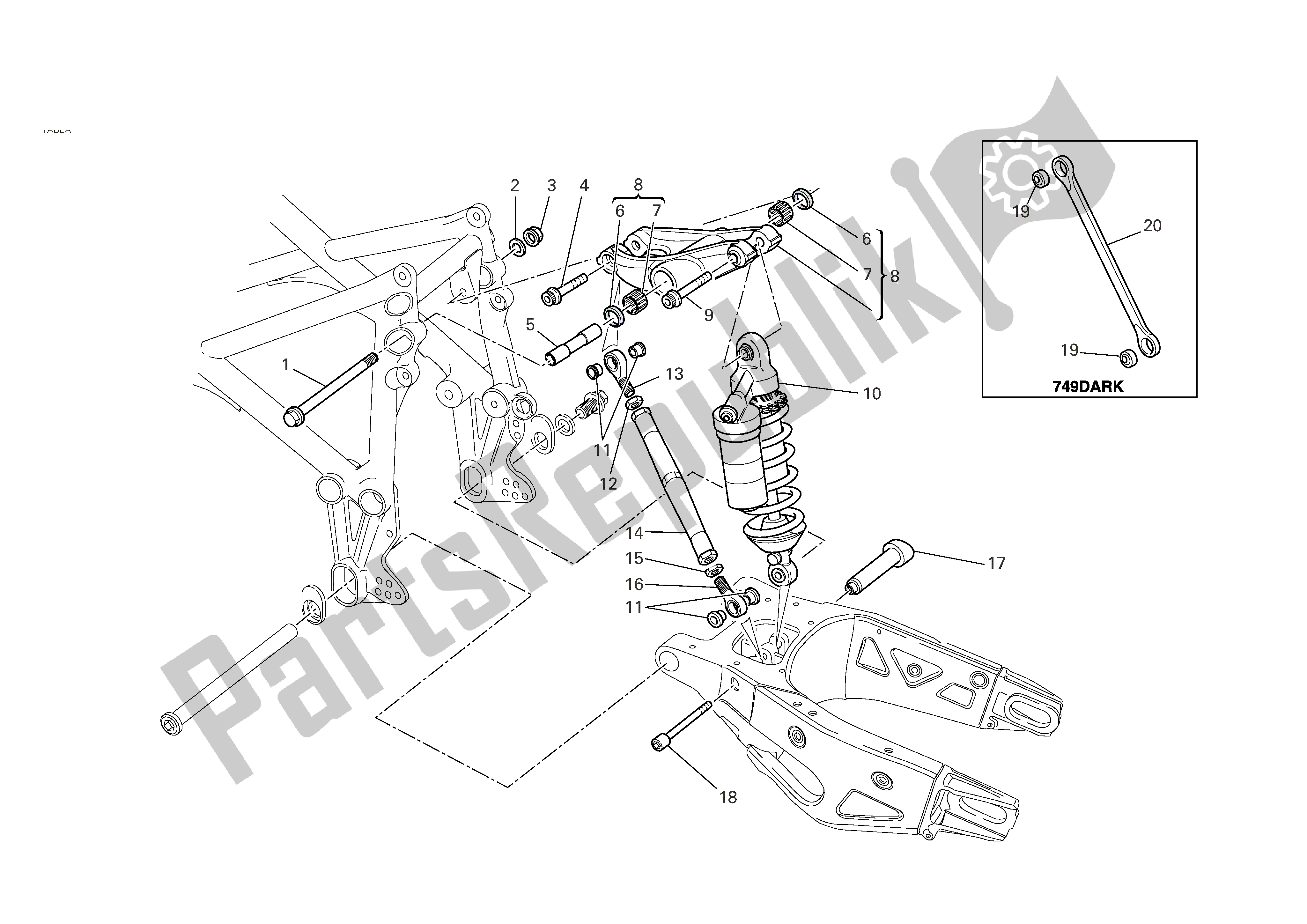 Tutte le parti per il Sospensione Posteriore del Ducati 749 Dark 2005