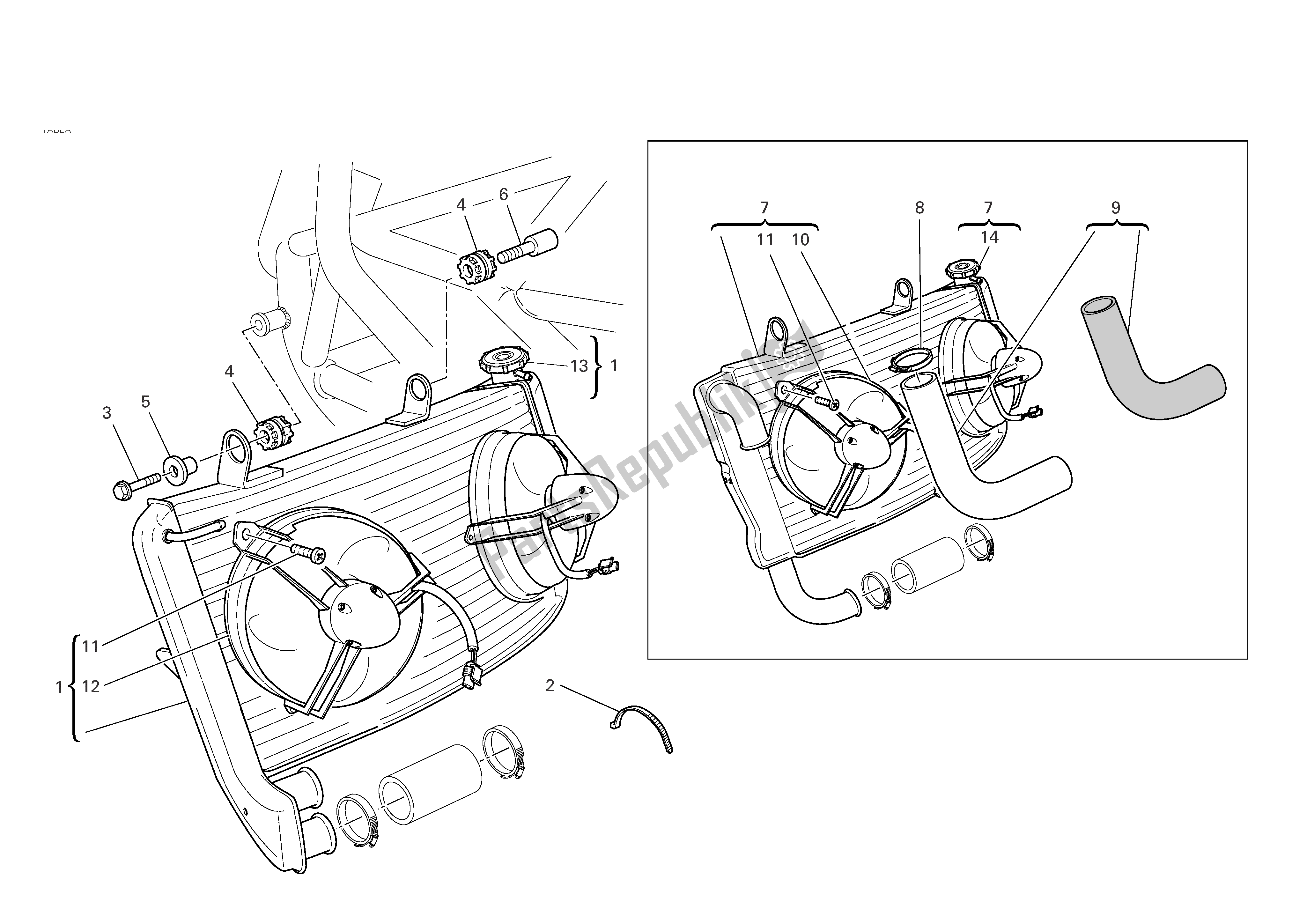 Todas las partes para Radiador De Agua de Ducati 749 Dark 2005