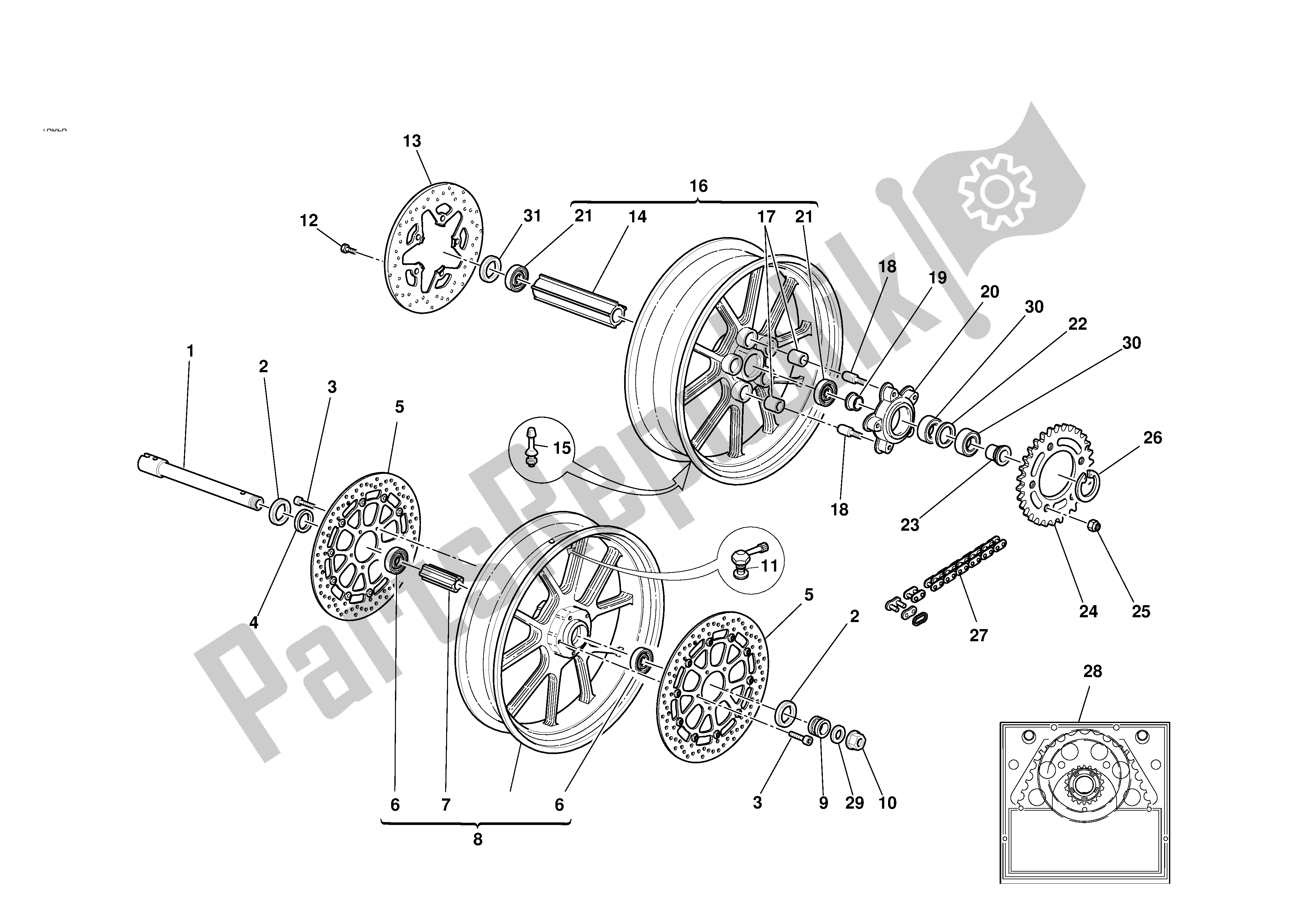 All parts for the Front And Rearwheels of the Ducati 749 2003