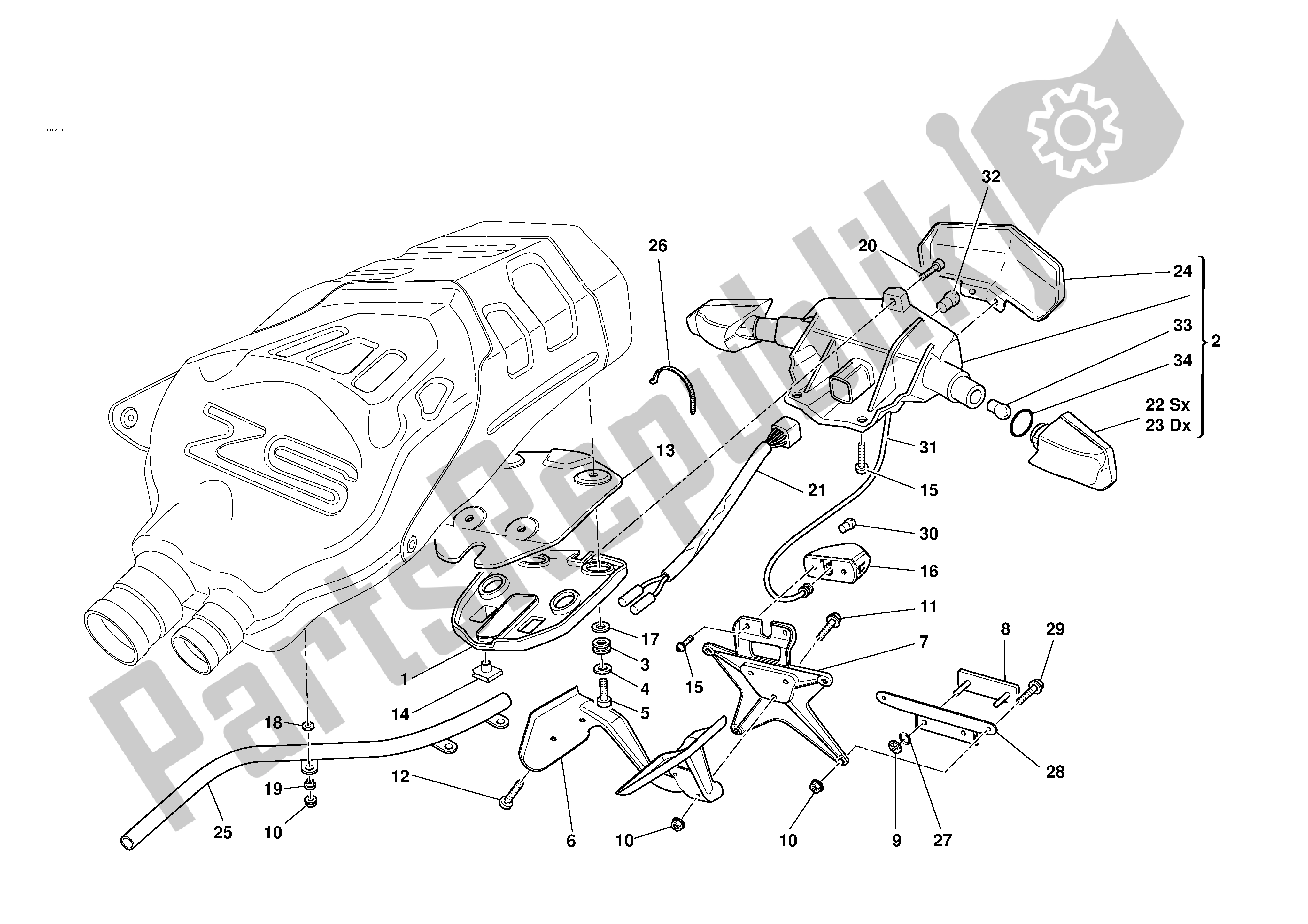 Alle onderdelen voor de Nummerplaathouder van de Ducati 749 2003