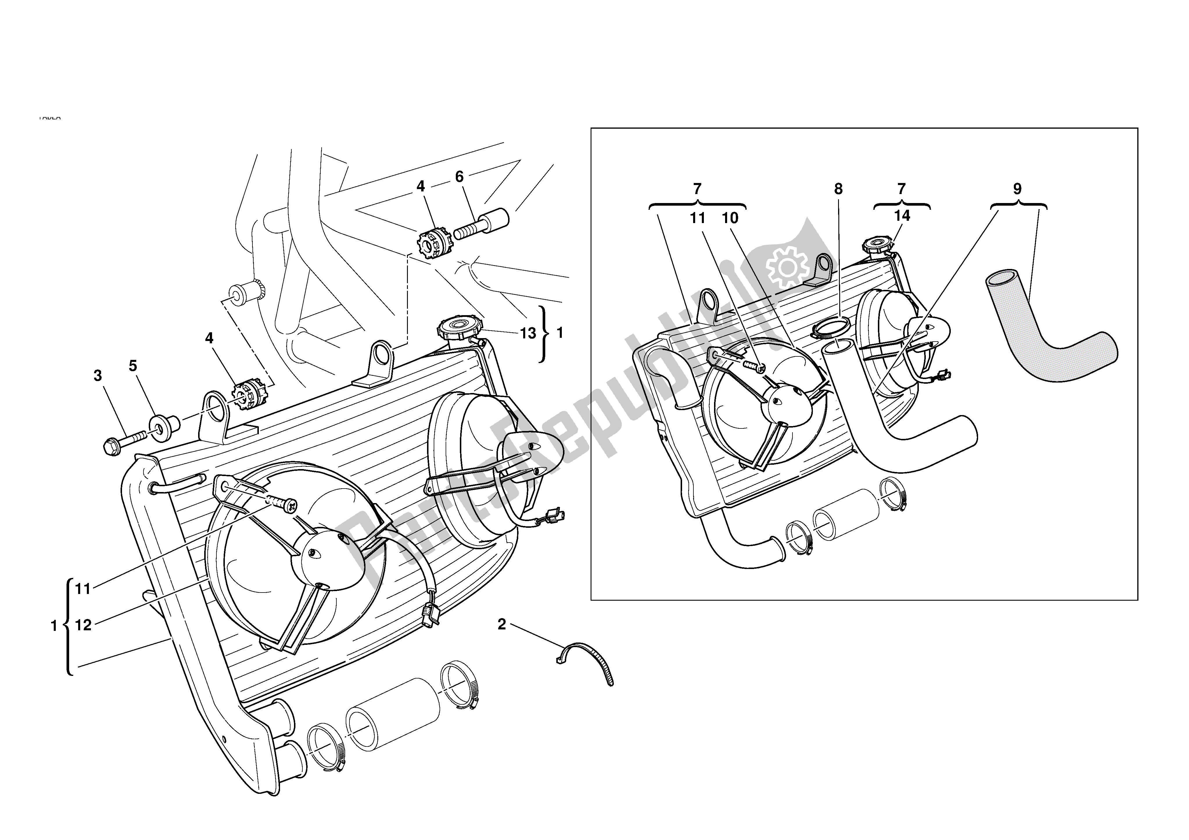 Tutte le parti per il Radiatore Acqua Assy del Ducati 749 2003