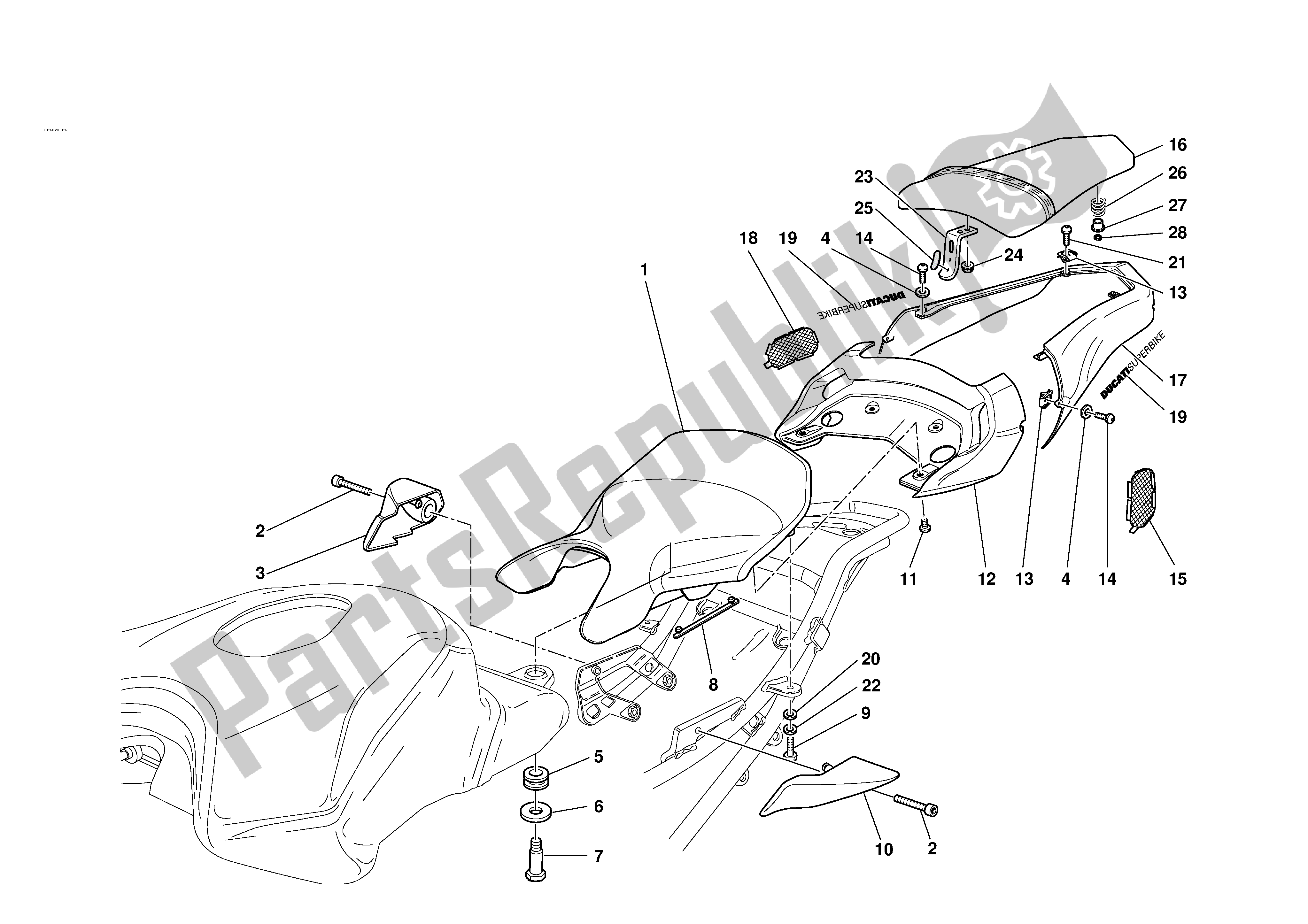 All parts for the Seat of the Ducati 749 2003