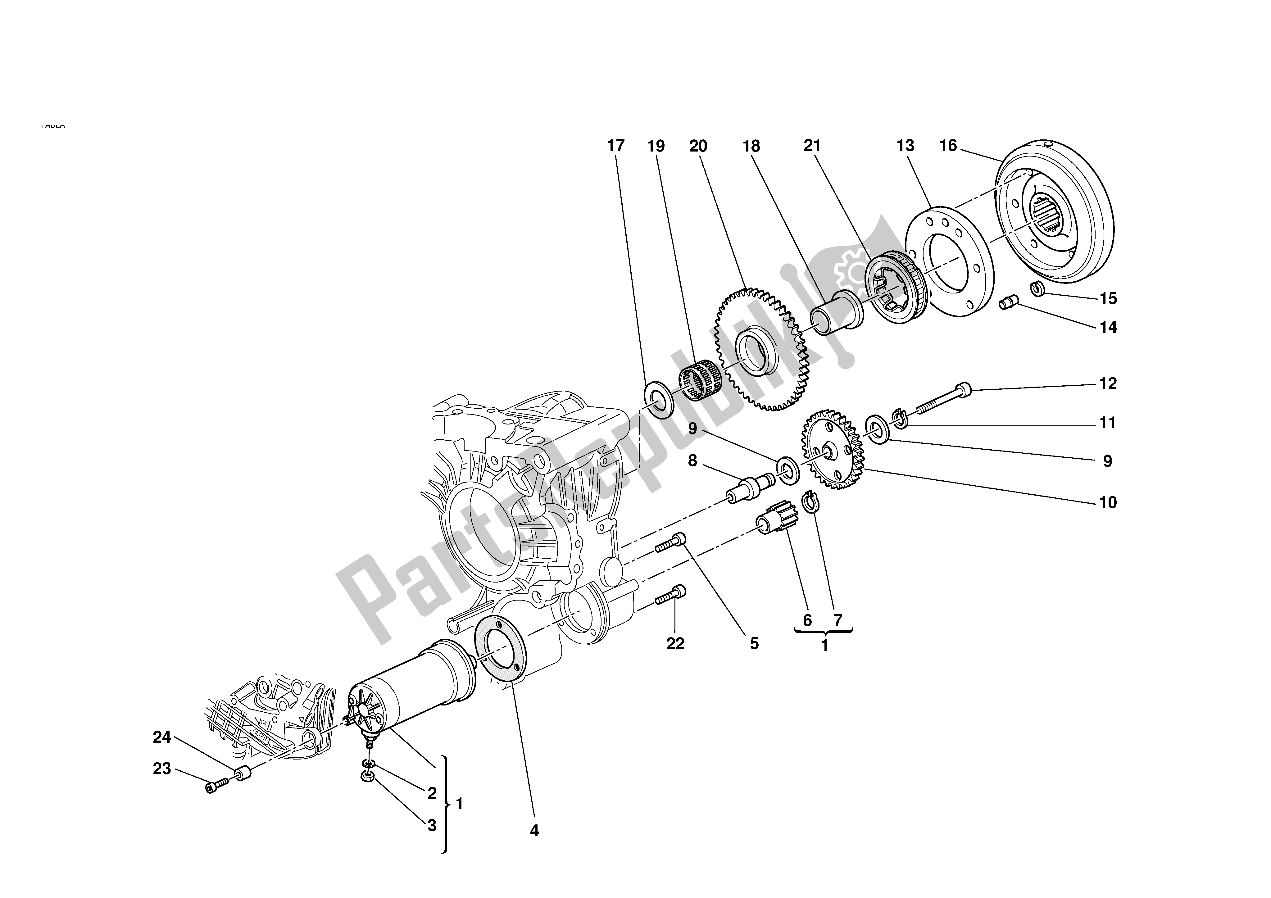 Alle onderdelen voor de Elektrische Starter Andignition van de Ducati 749 2003