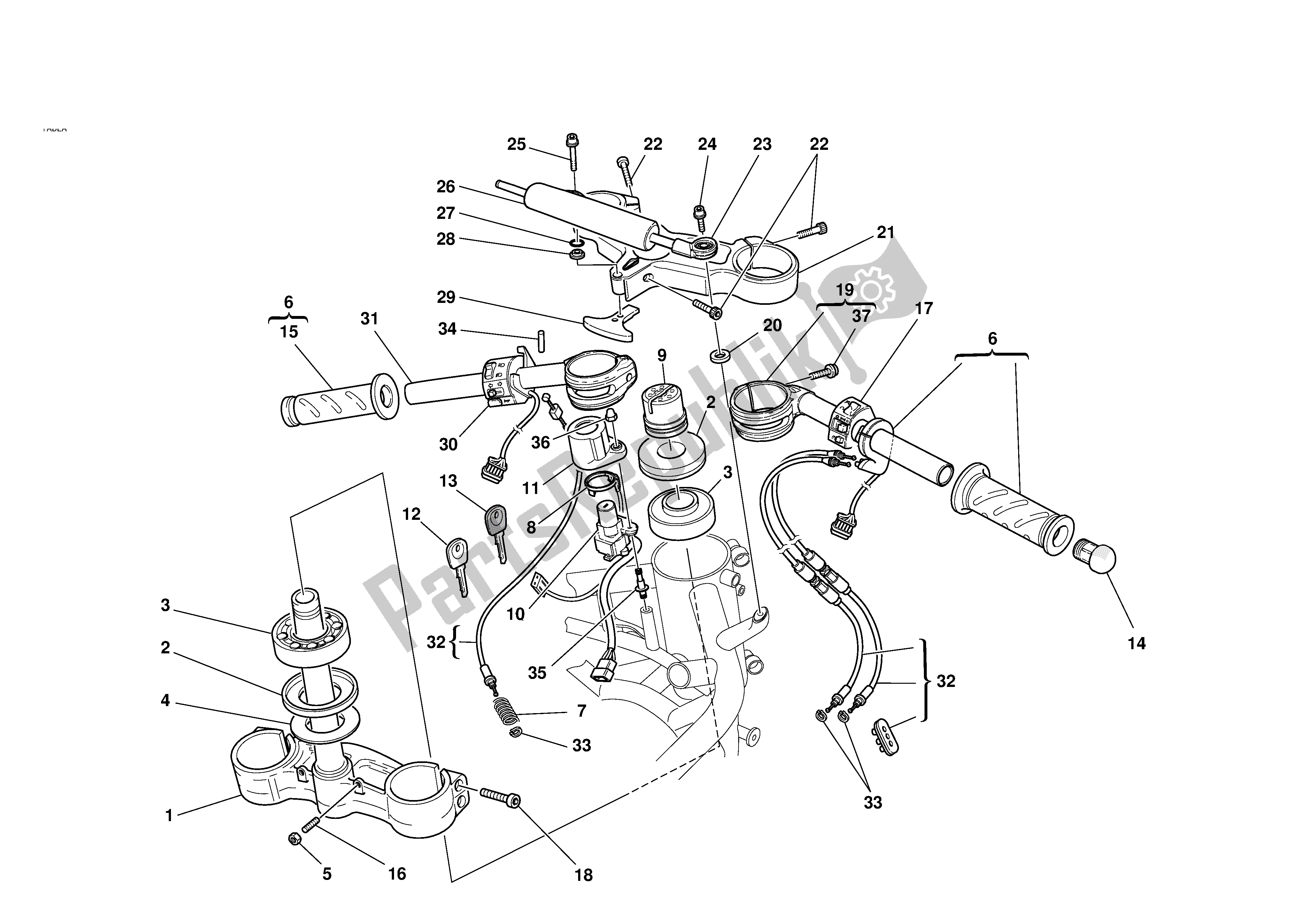 Alle onderdelen voor de Half Stuur - Schokadsorber van de Ducati 749 2003