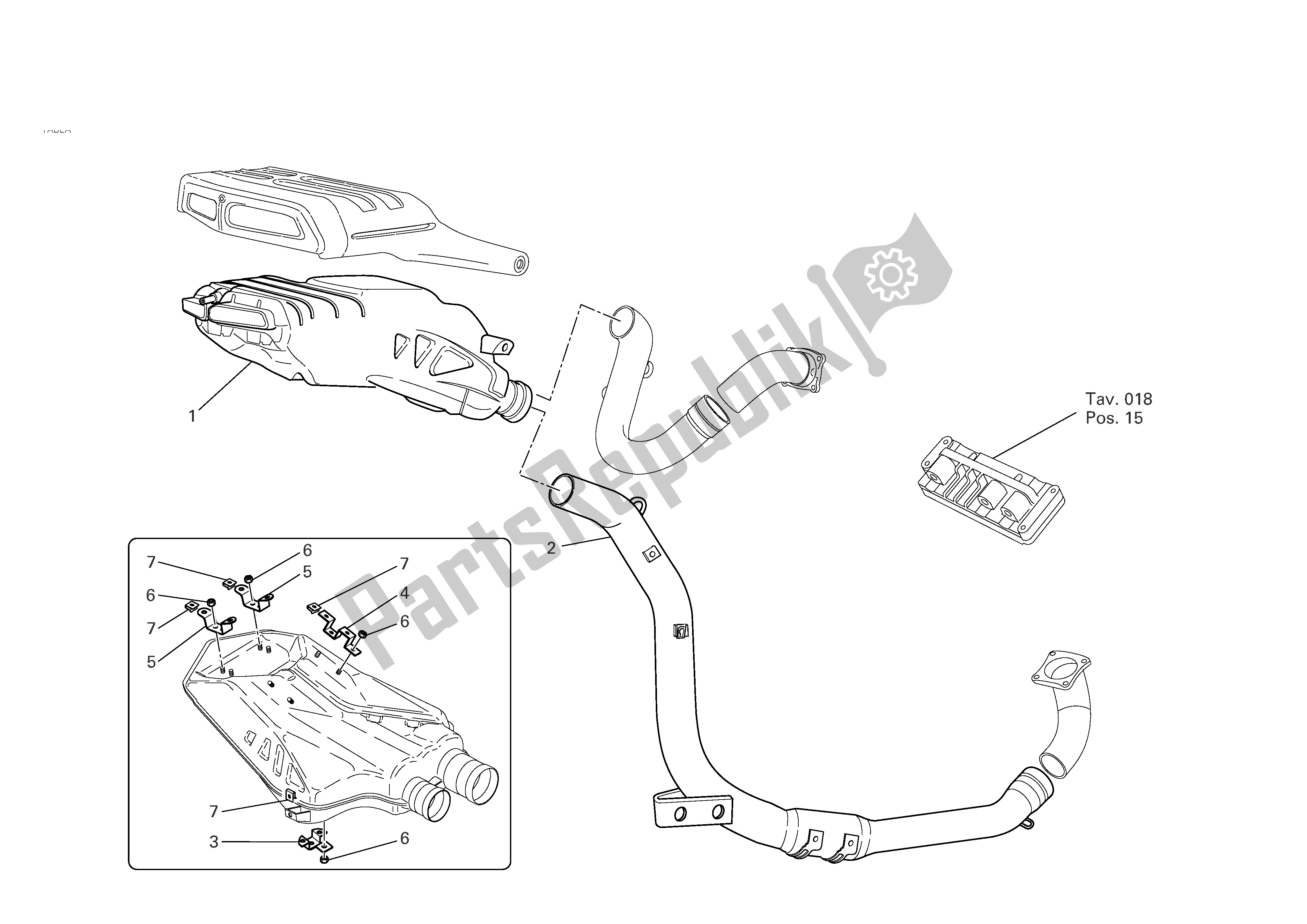 Alle onderdelen voor de Koolstofvezel Uitlaatsysteem van de Ducati 749R 2004