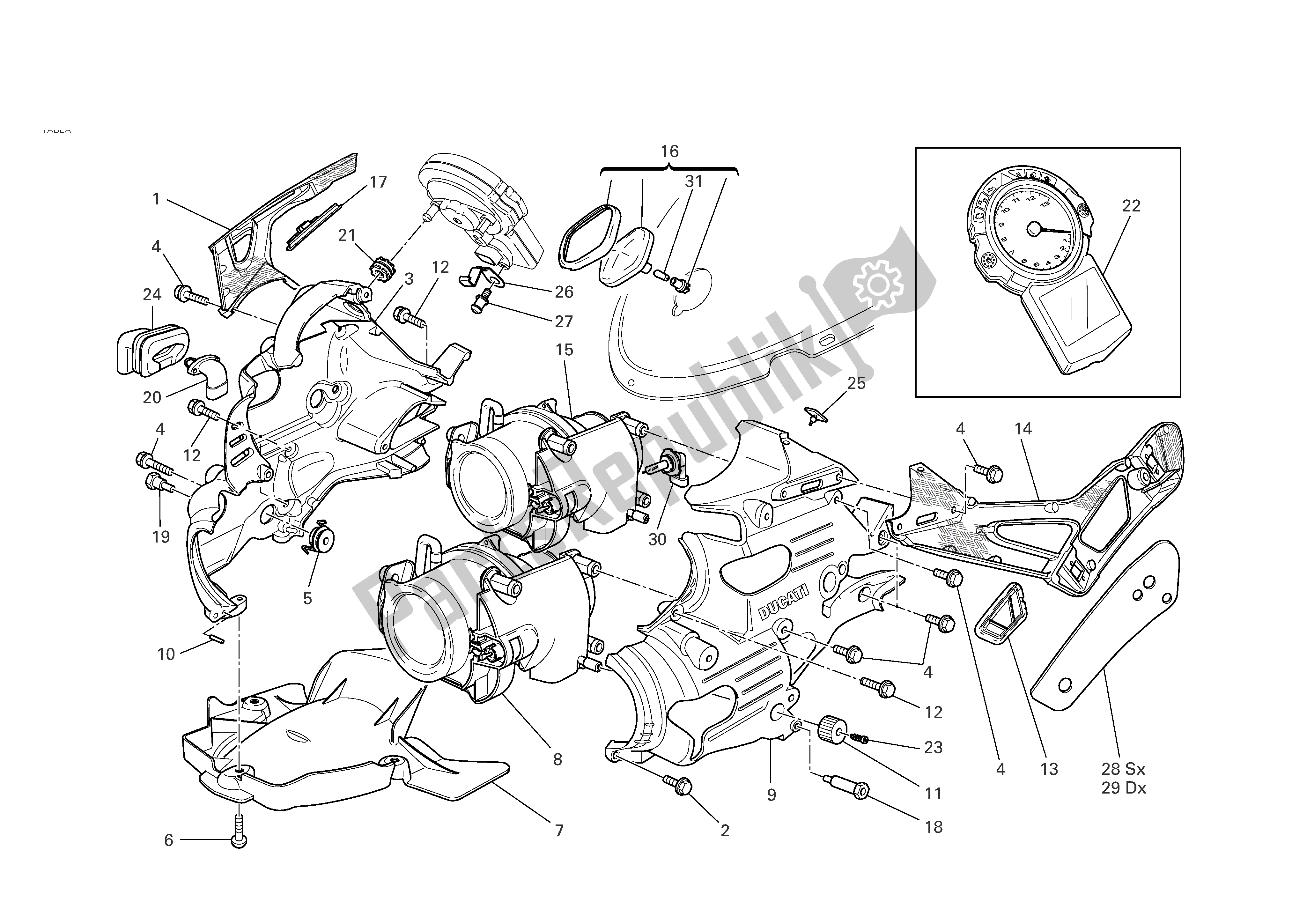 Tutte le parti per il Faro E Pannello Istruzioni del Ducati 749R 2004