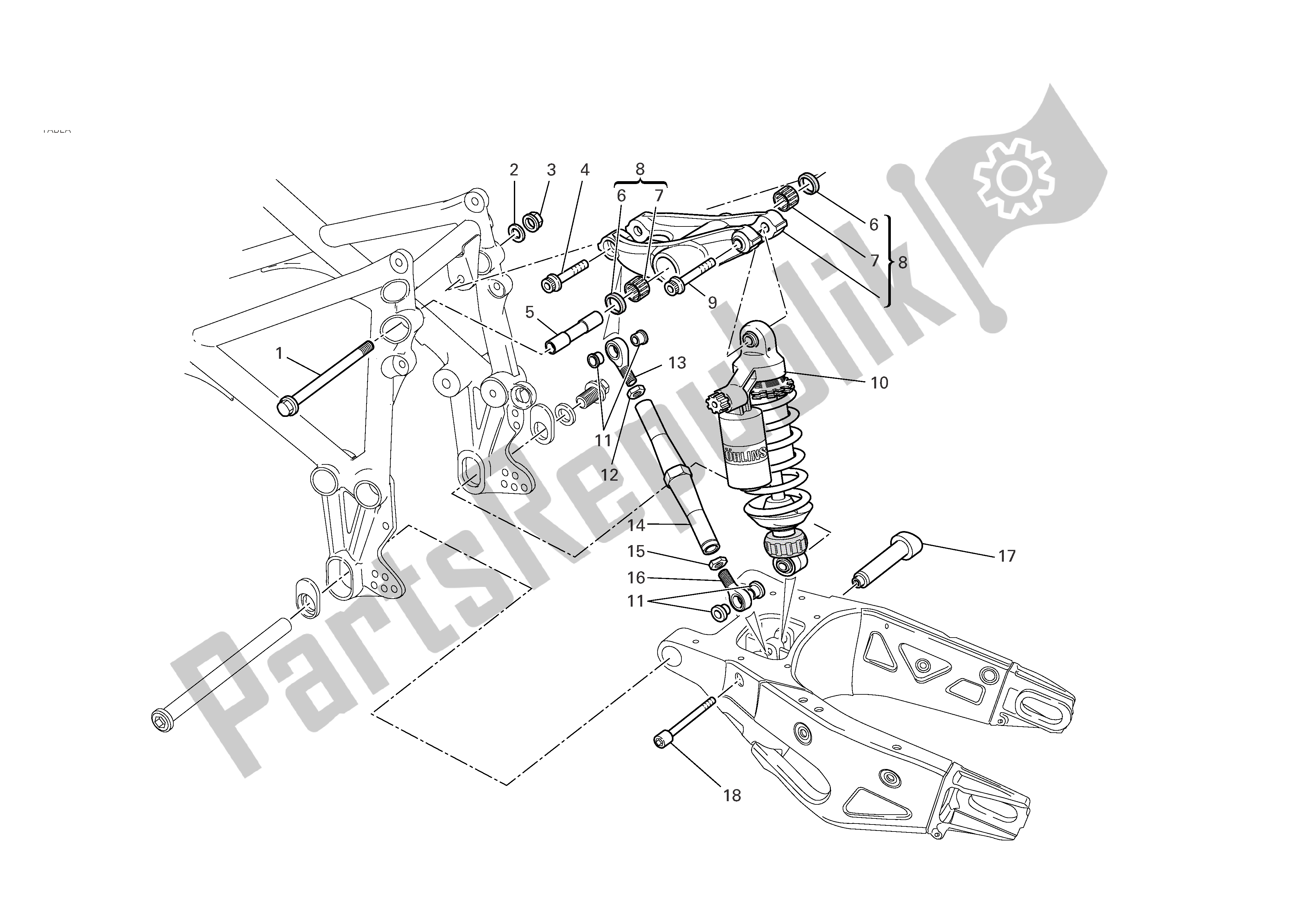 Tutte le parti per il Sospensione Posteriore del Ducati 749R 2004