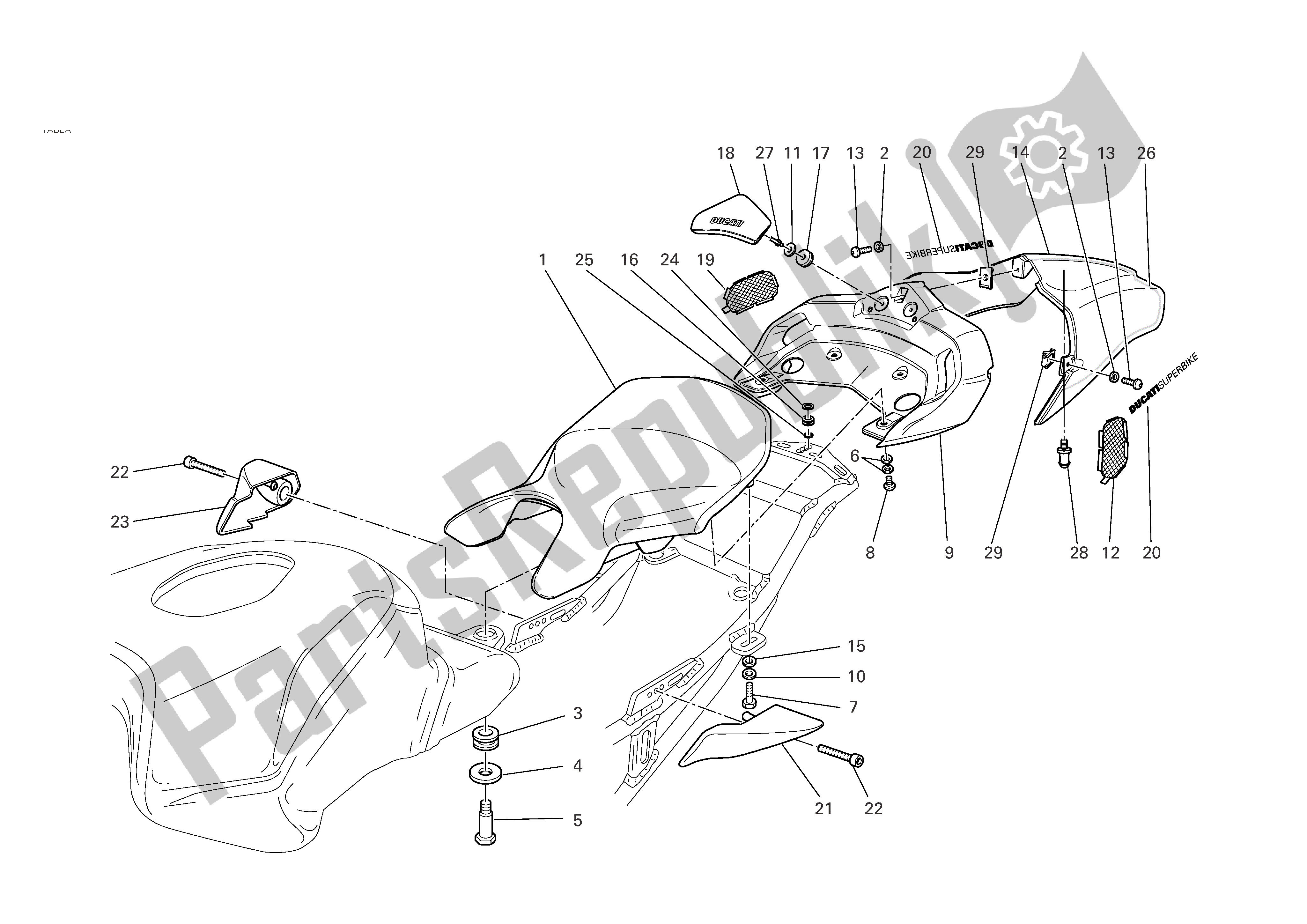 Alle onderdelen voor de Stoel van de Ducati 749R 2004