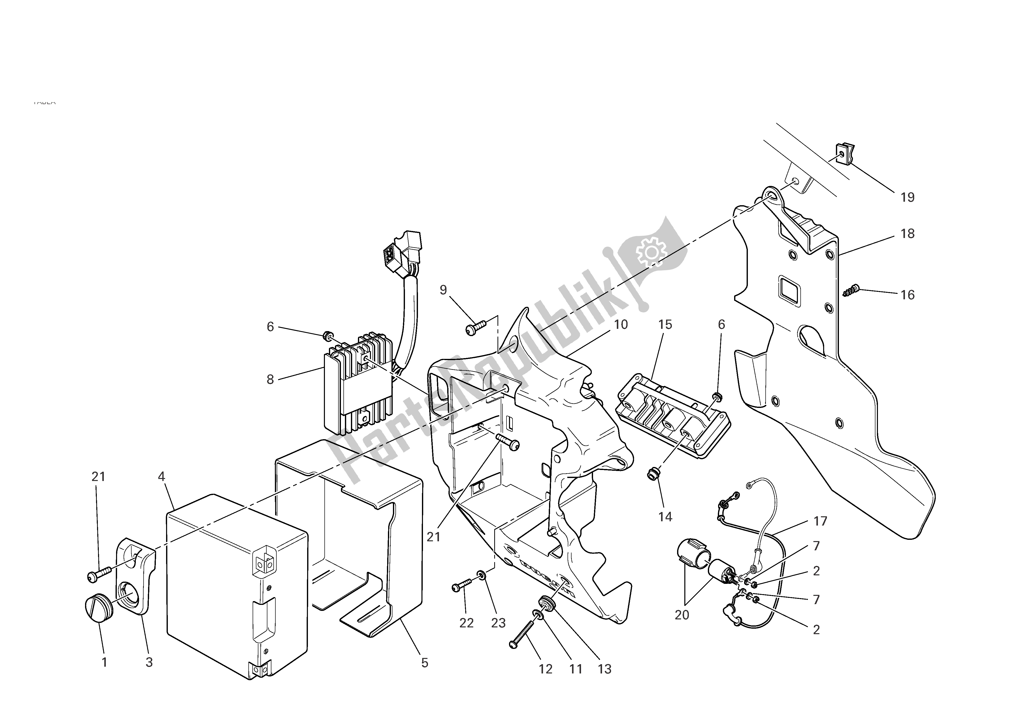 Tutte le parti per il Supporto Batteria del Ducati 749R 2004