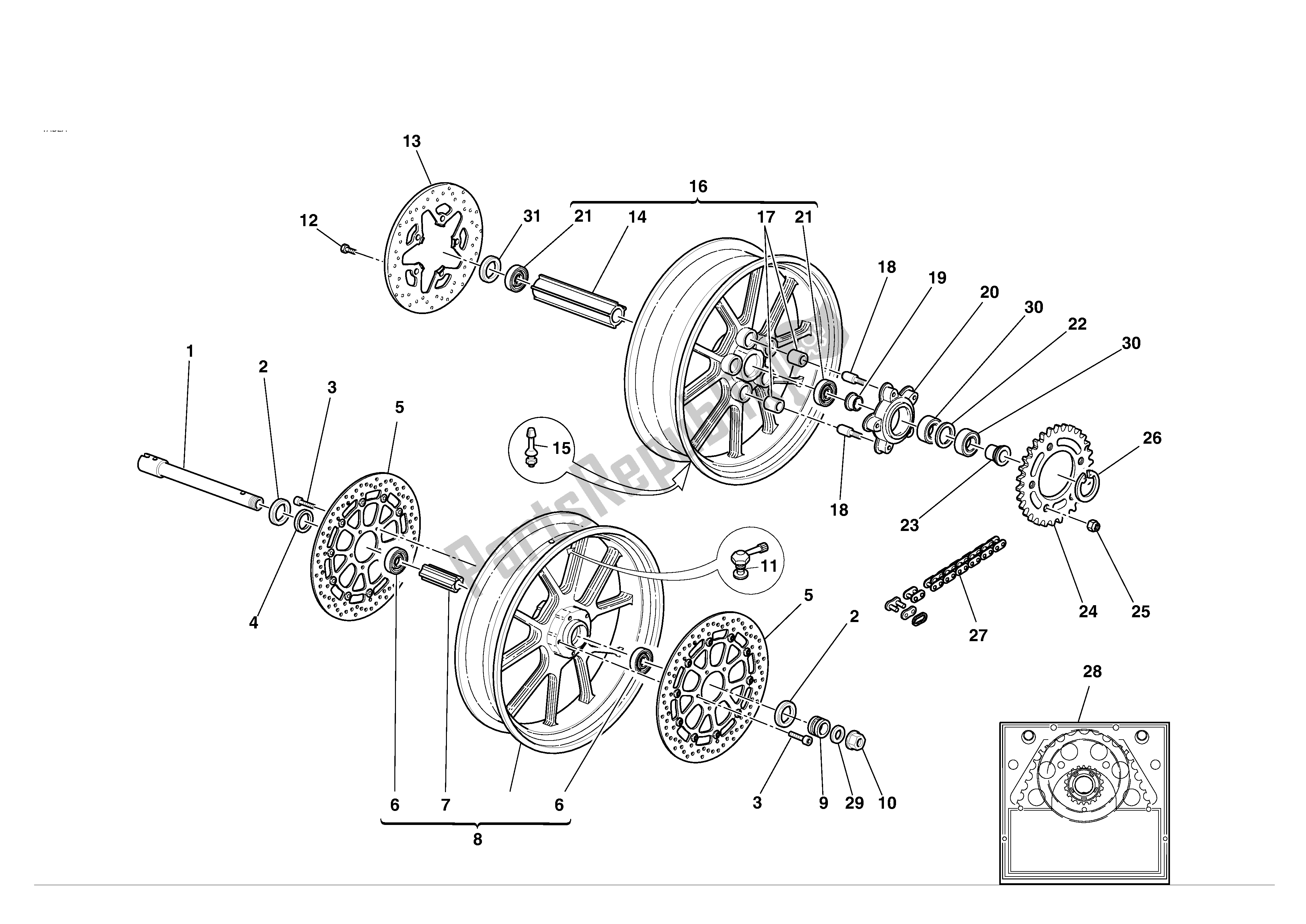 Tutte le parti per il Ruote Anteriori E Posteriori del Ducati 749S 2004