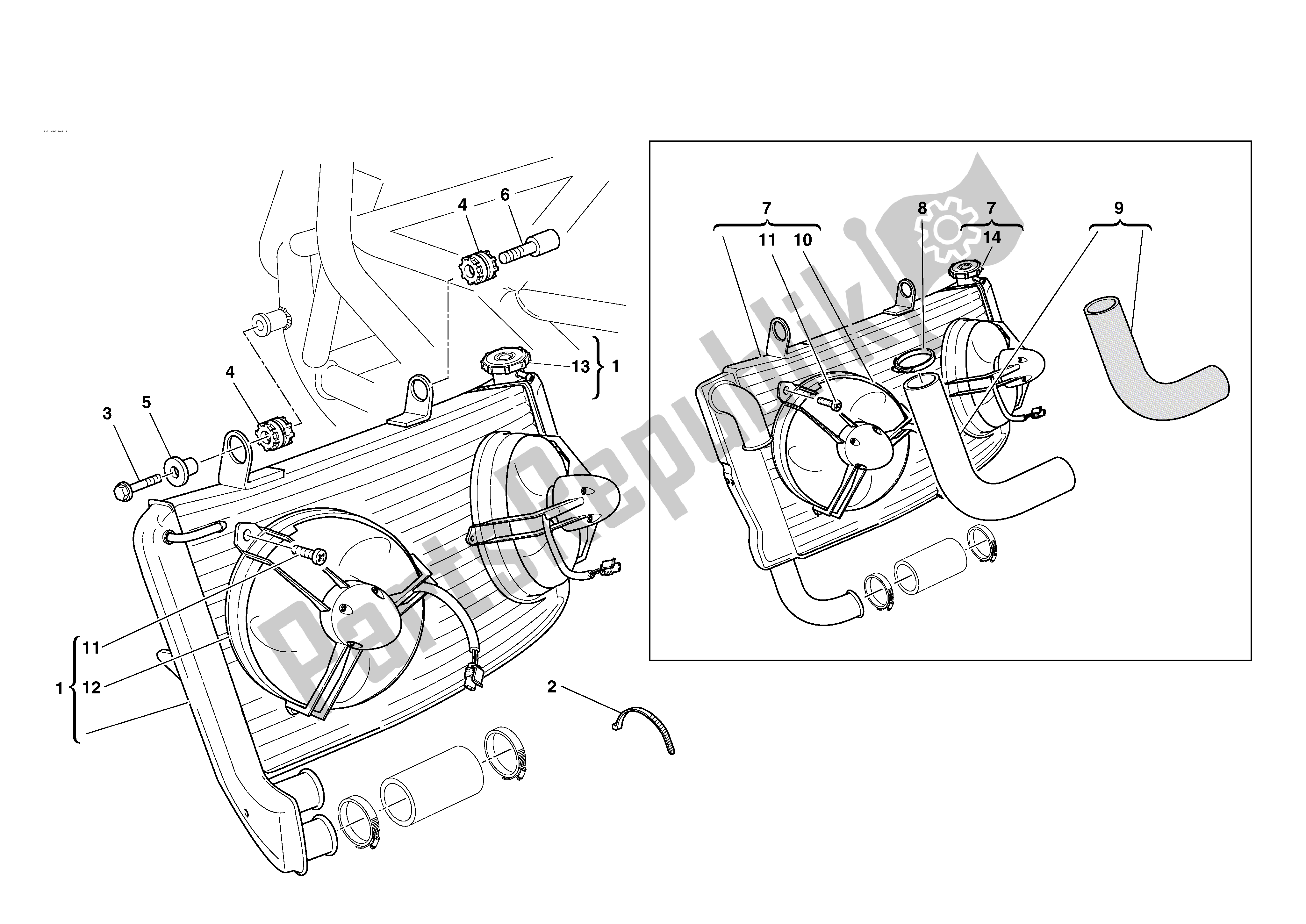 Alle onderdelen voor de Waterradiator Assy van de Ducati 749S 2004