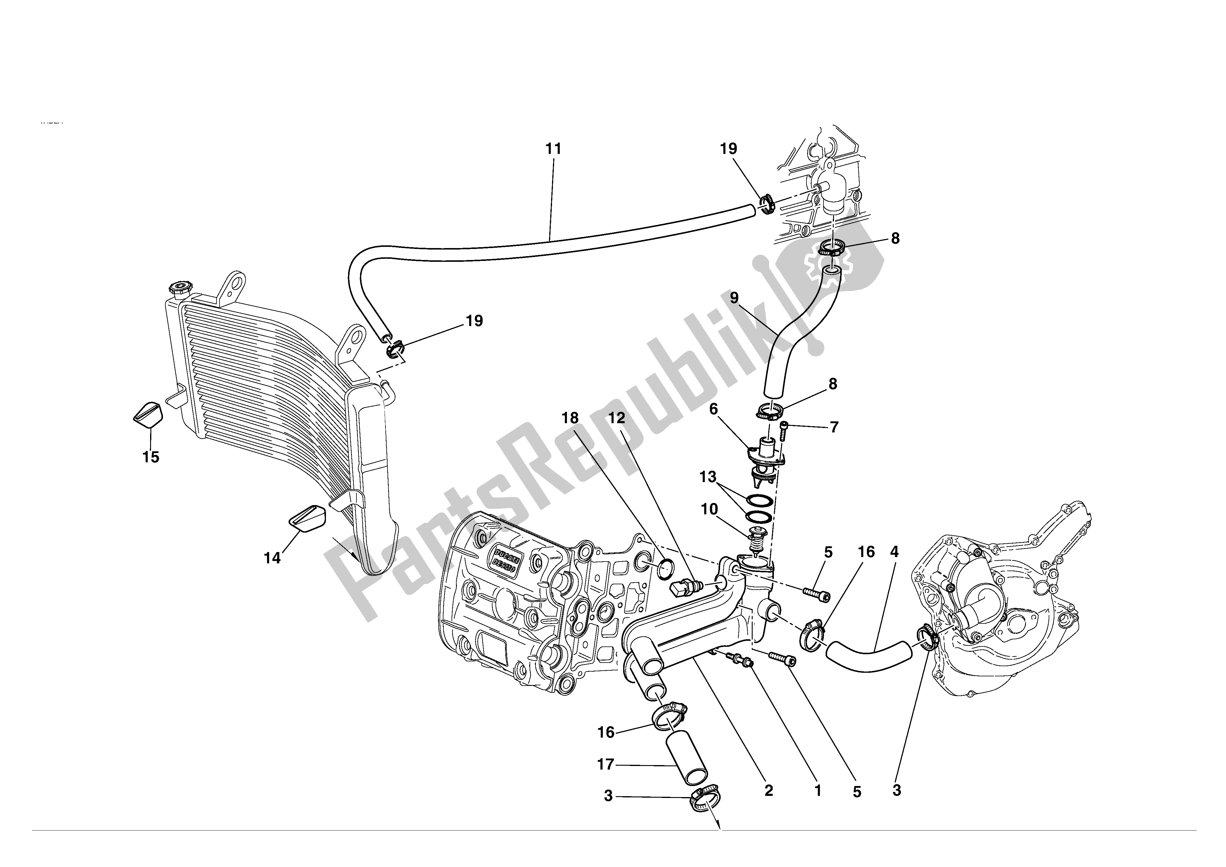 Todas las partes para Circuito De Enfriamiento de Ducati 749S 2004