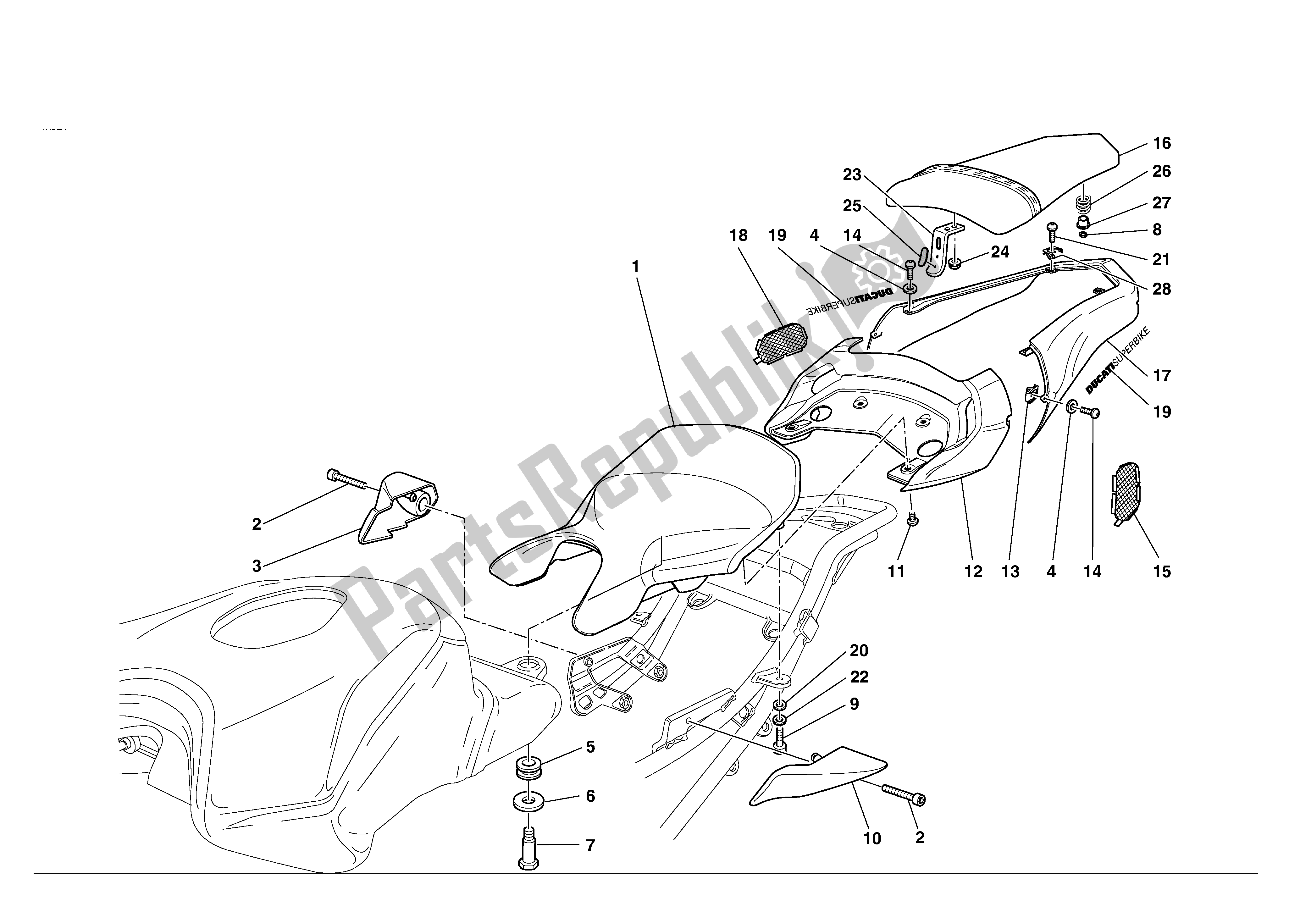 Alle onderdelen voor de Stoel (biposto) van de Ducati 749S 2004