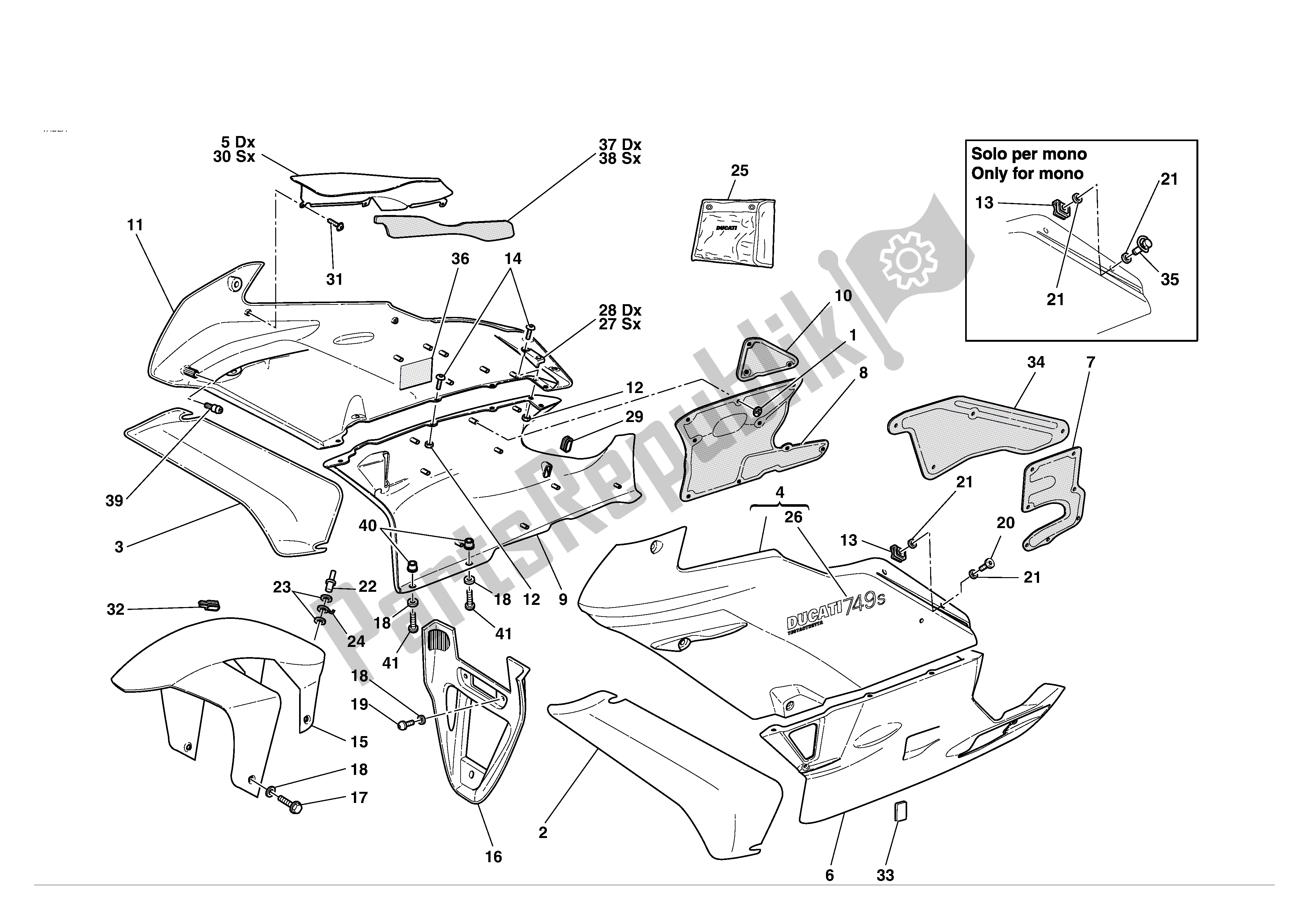 Alle onderdelen voor de Kuip van de Ducati 749S 2004