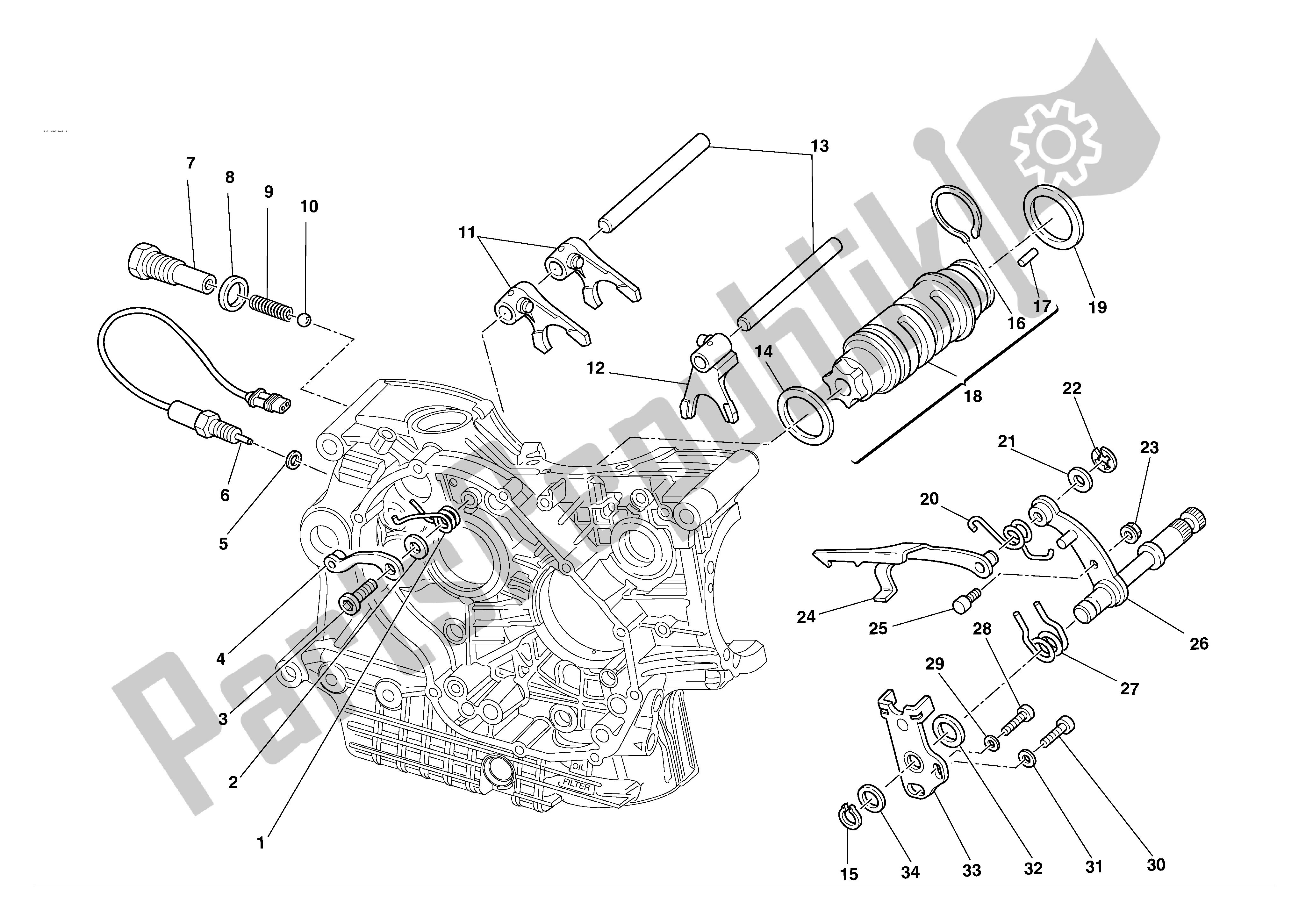 Alle onderdelen voor de Schakelen van de Ducati 749S 2004