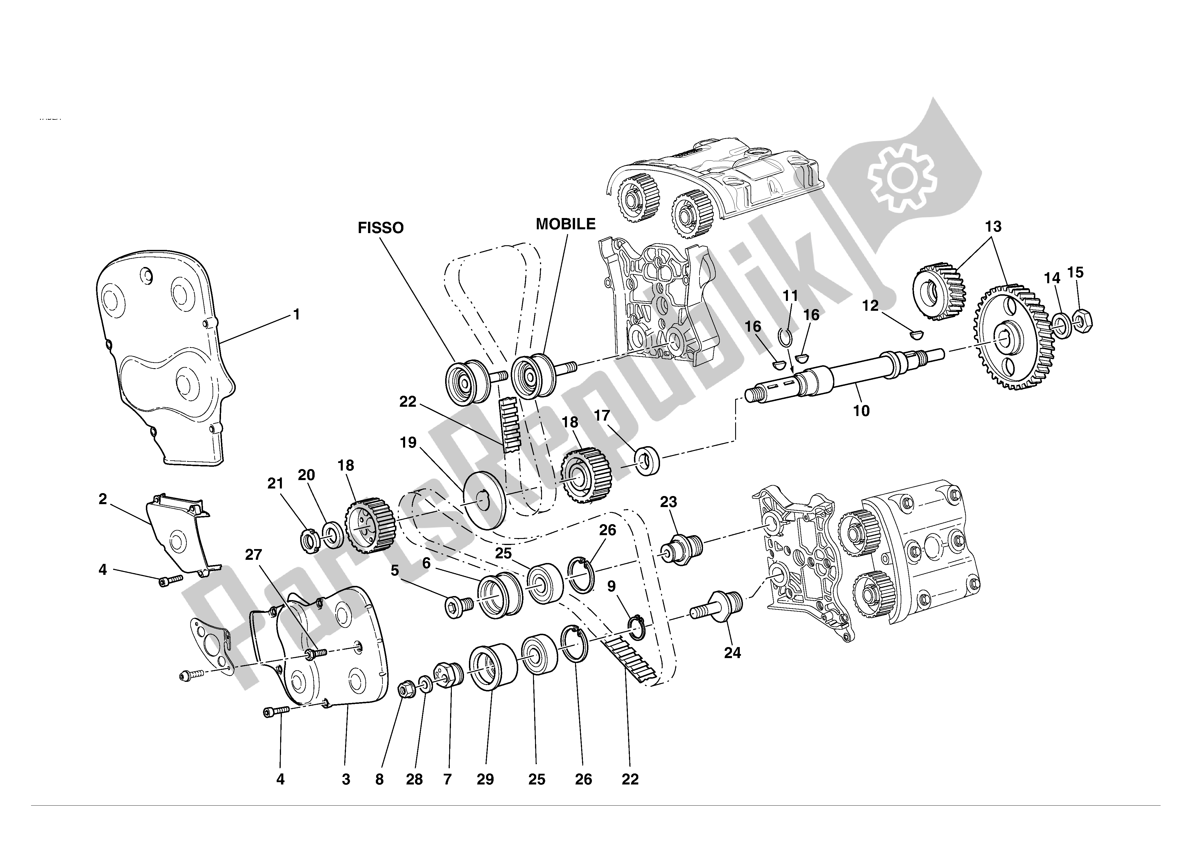 Alle onderdelen voor de Timing van de Ducati 749S 2004