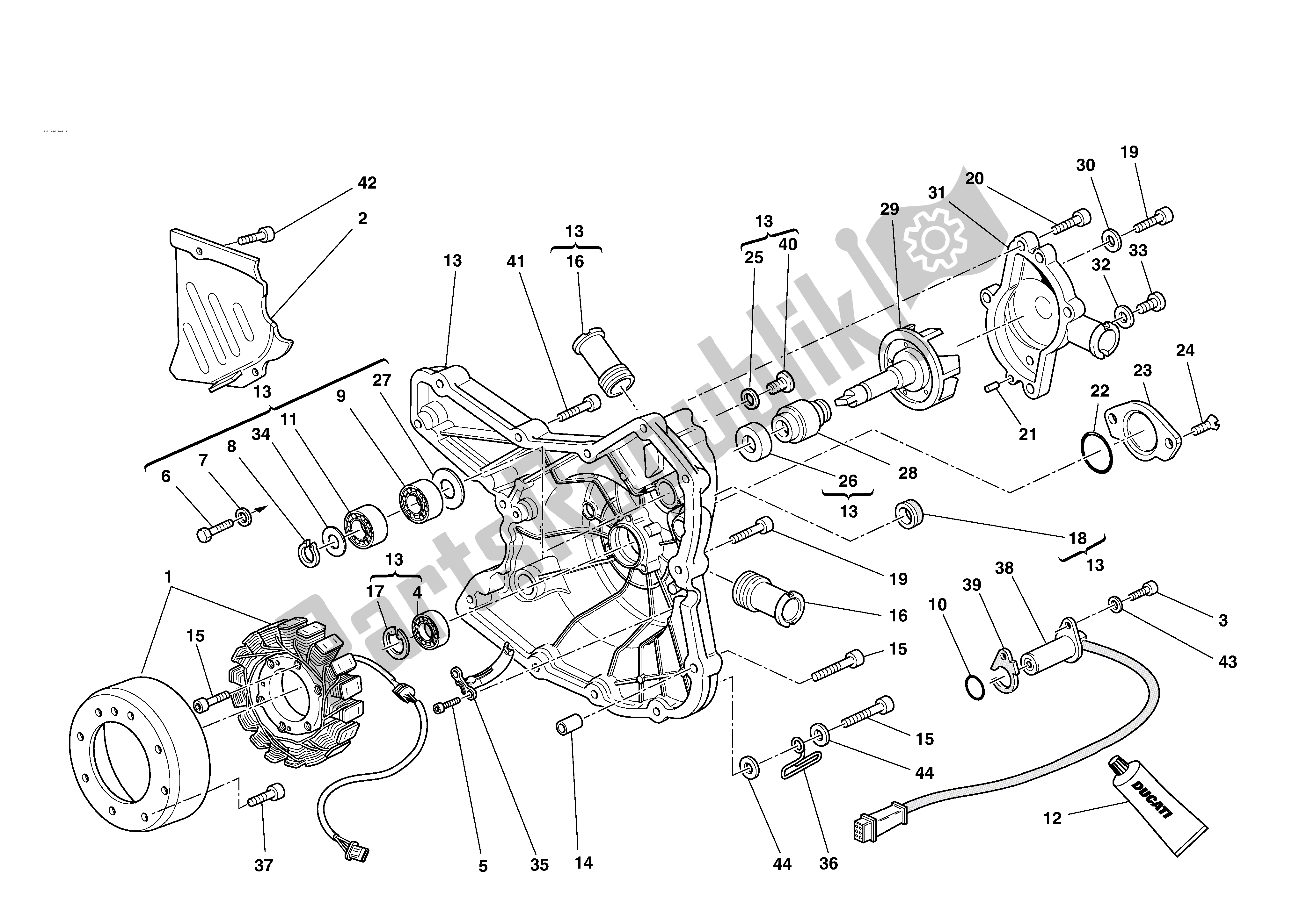 Alle onderdelen voor de Waterpomp -alternator Deksel van de Ducati 749S 2004