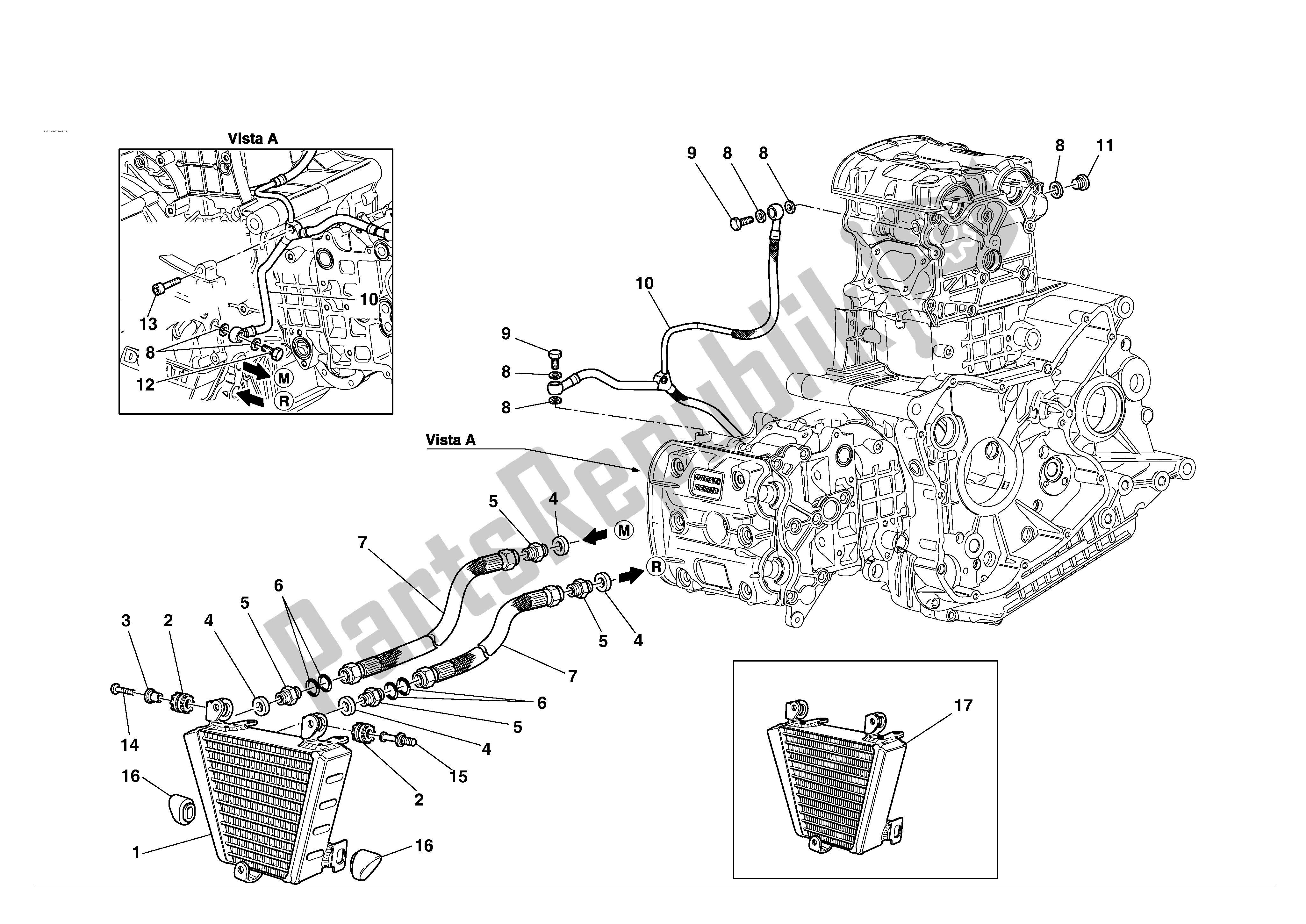 Alle onderdelen voor de Olie Koeler van de Ducati 749S 2004
