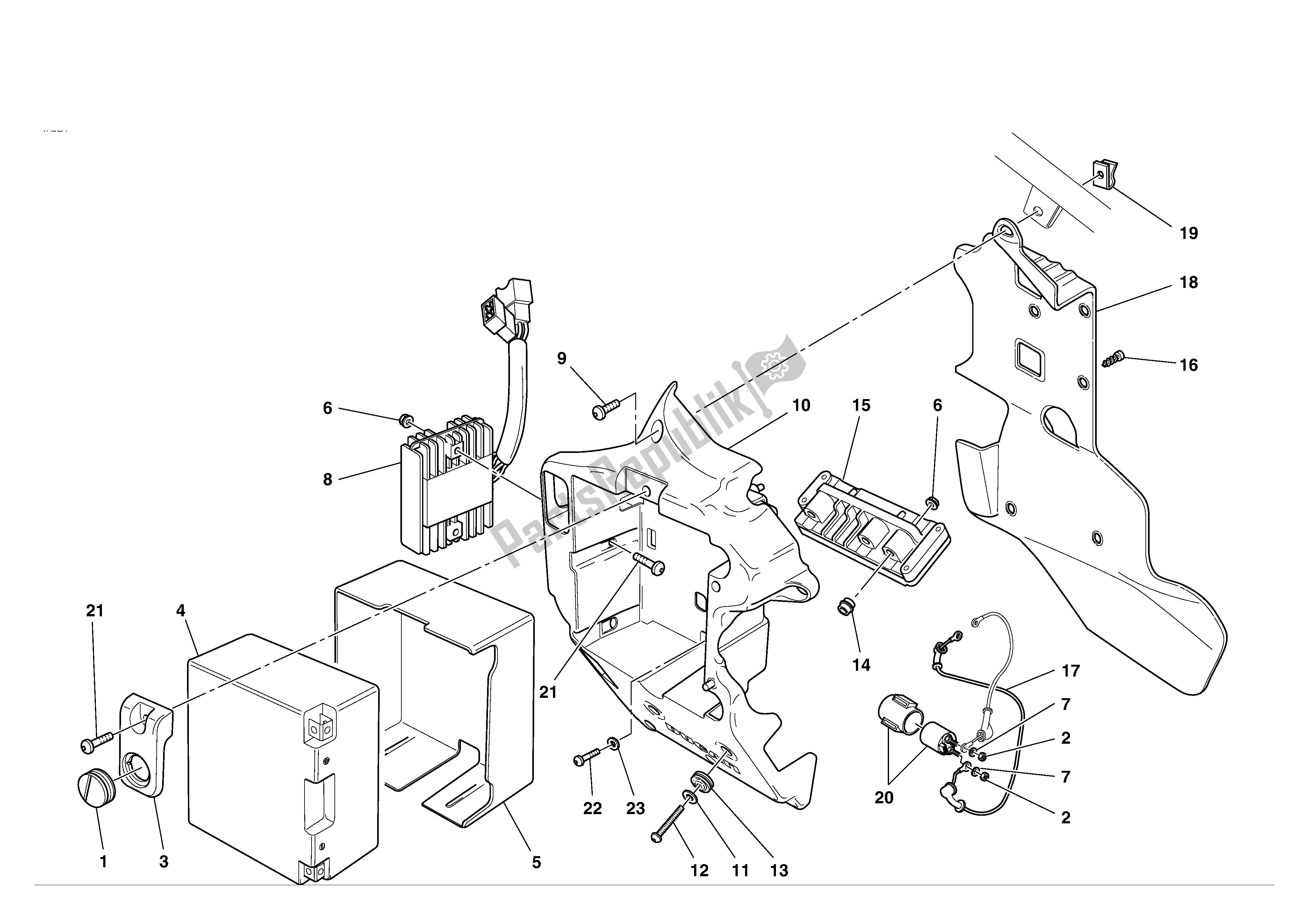 Tutte le parti per il Montaggio Scatola Batteria del Ducati 749S 2004