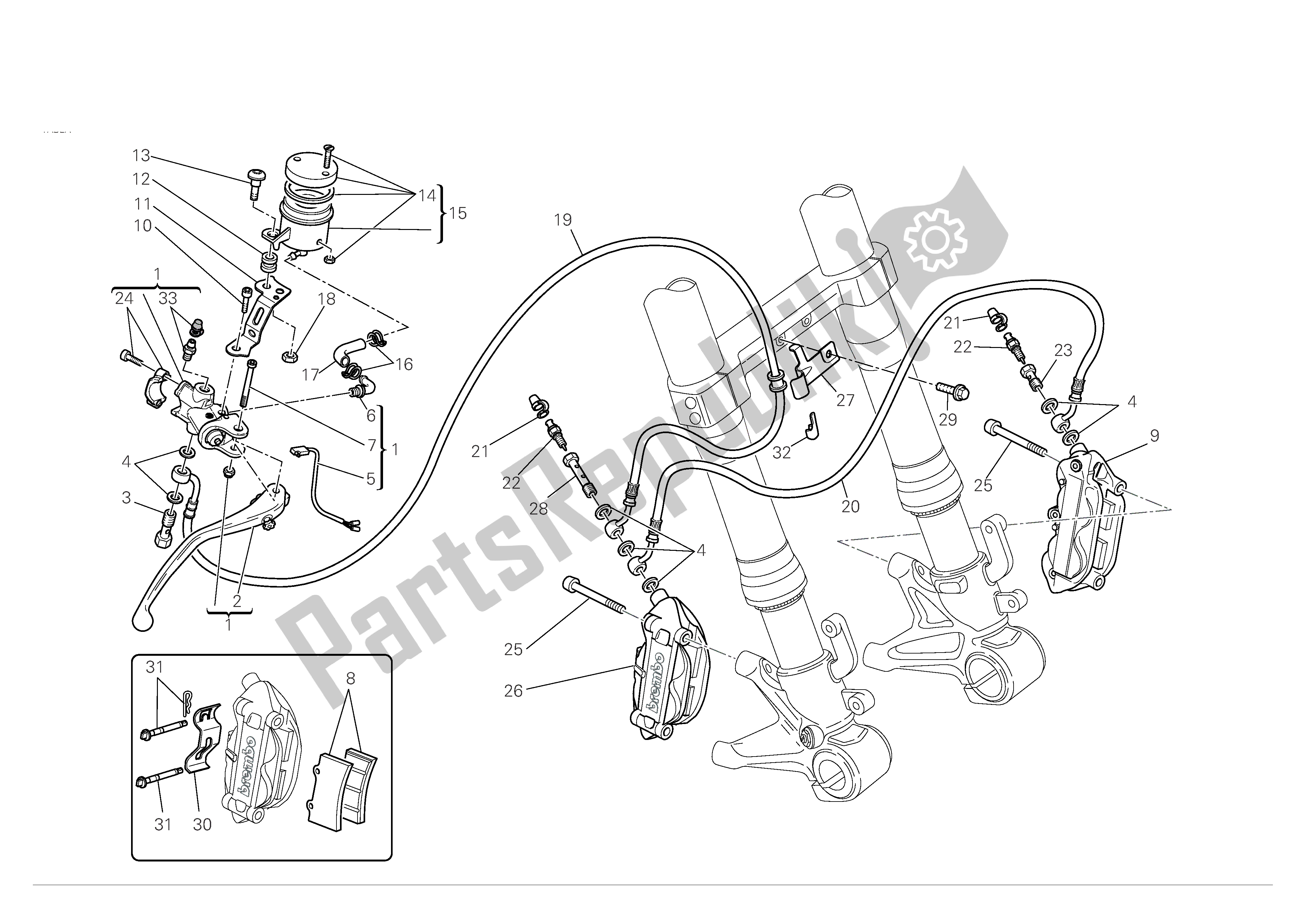 All parts for the Front Brake of the Ducati 848 2008