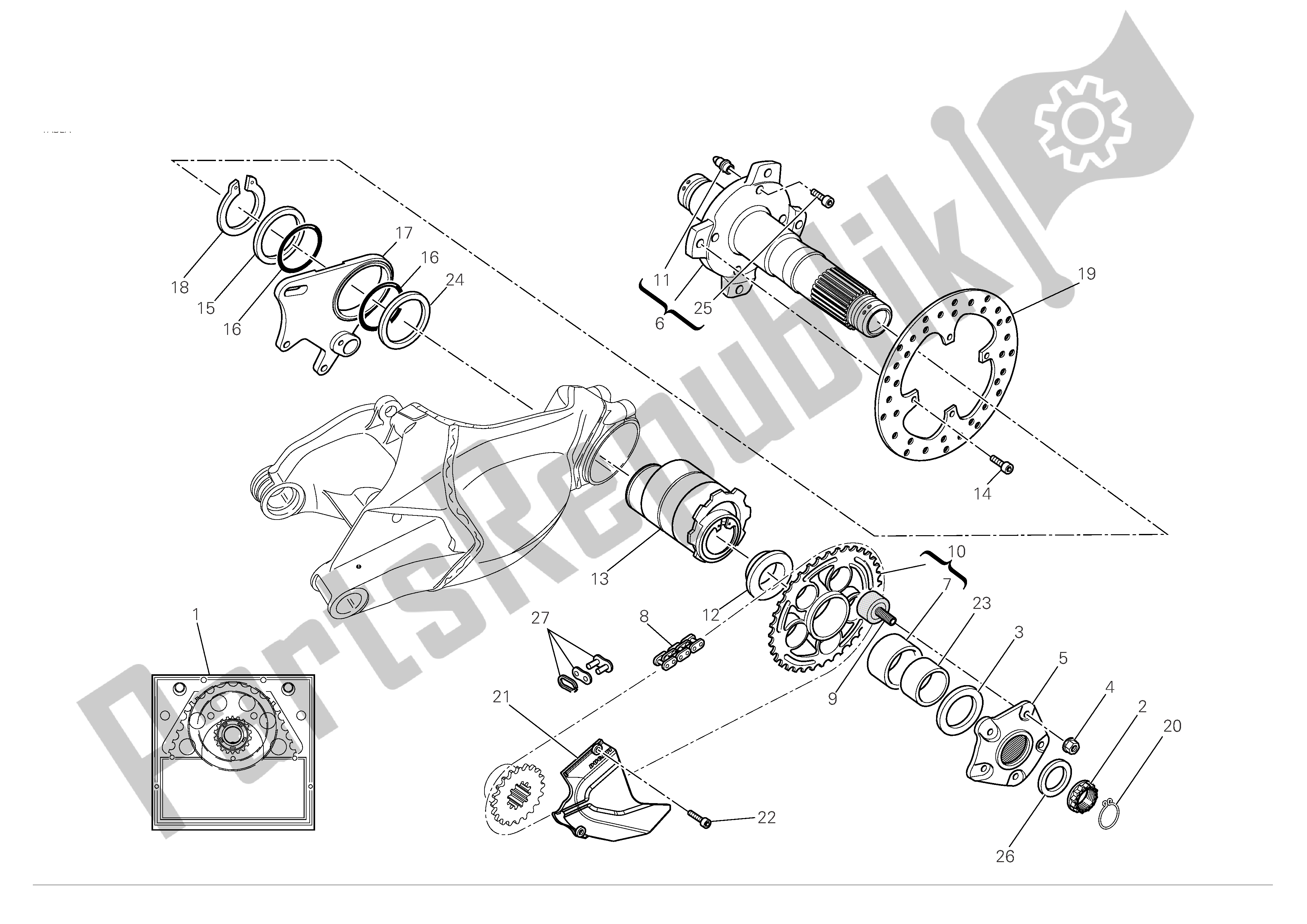 Tutte le parti per il Asse Ruota Posteriore del Ducati 848 2008